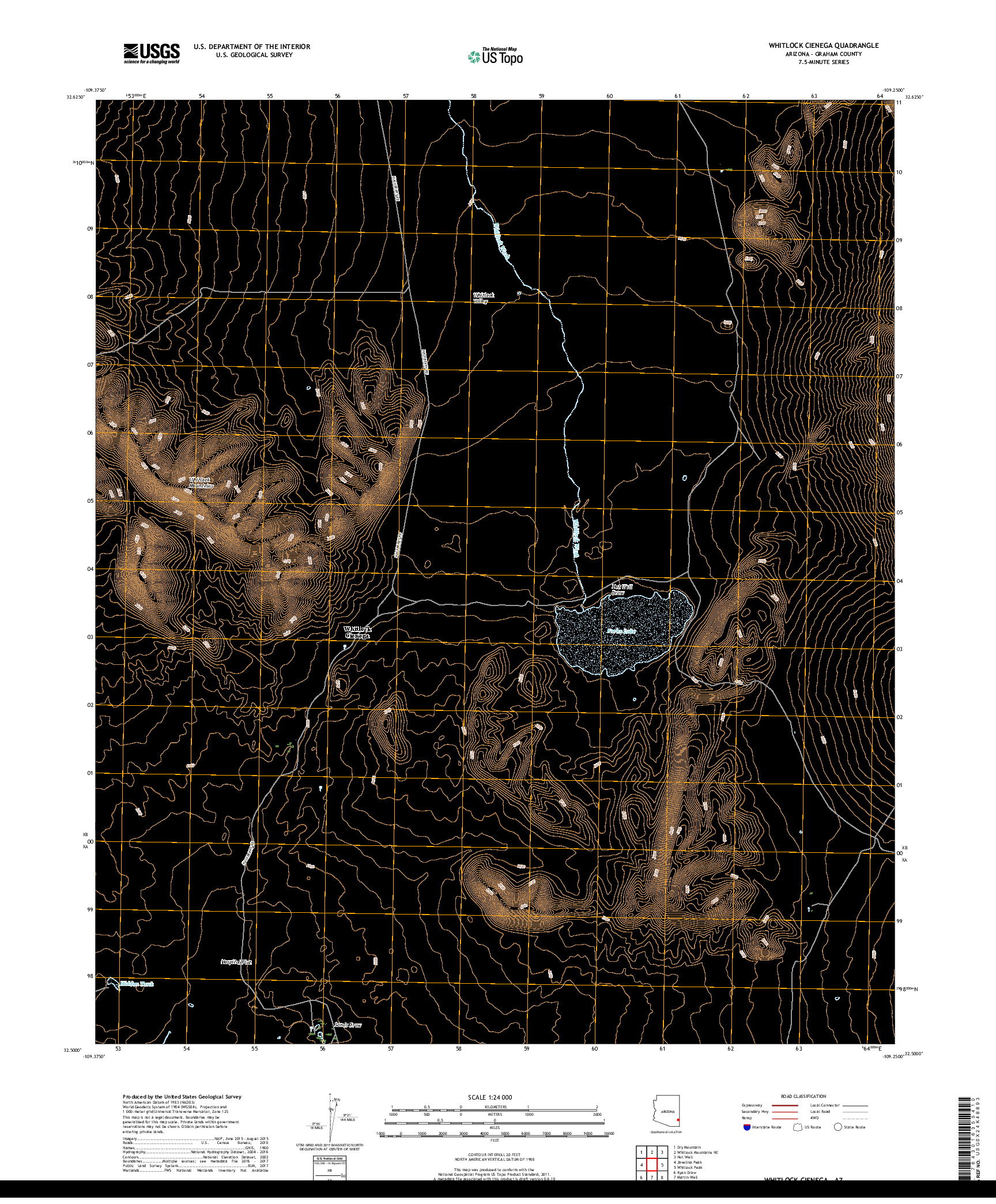 USGS US TOPO 7.5-MINUTE MAP FOR WHITLOCK CIENEGA, AZ 2018