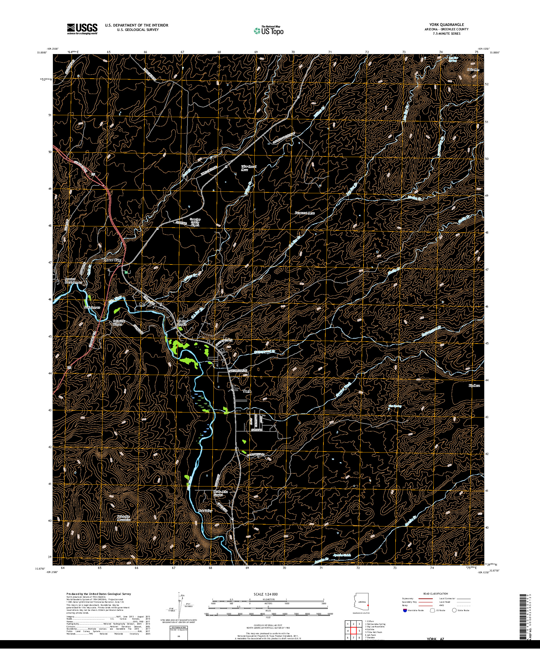 USGS US TOPO 7.5-MINUTE MAP FOR YORK, AZ 2018