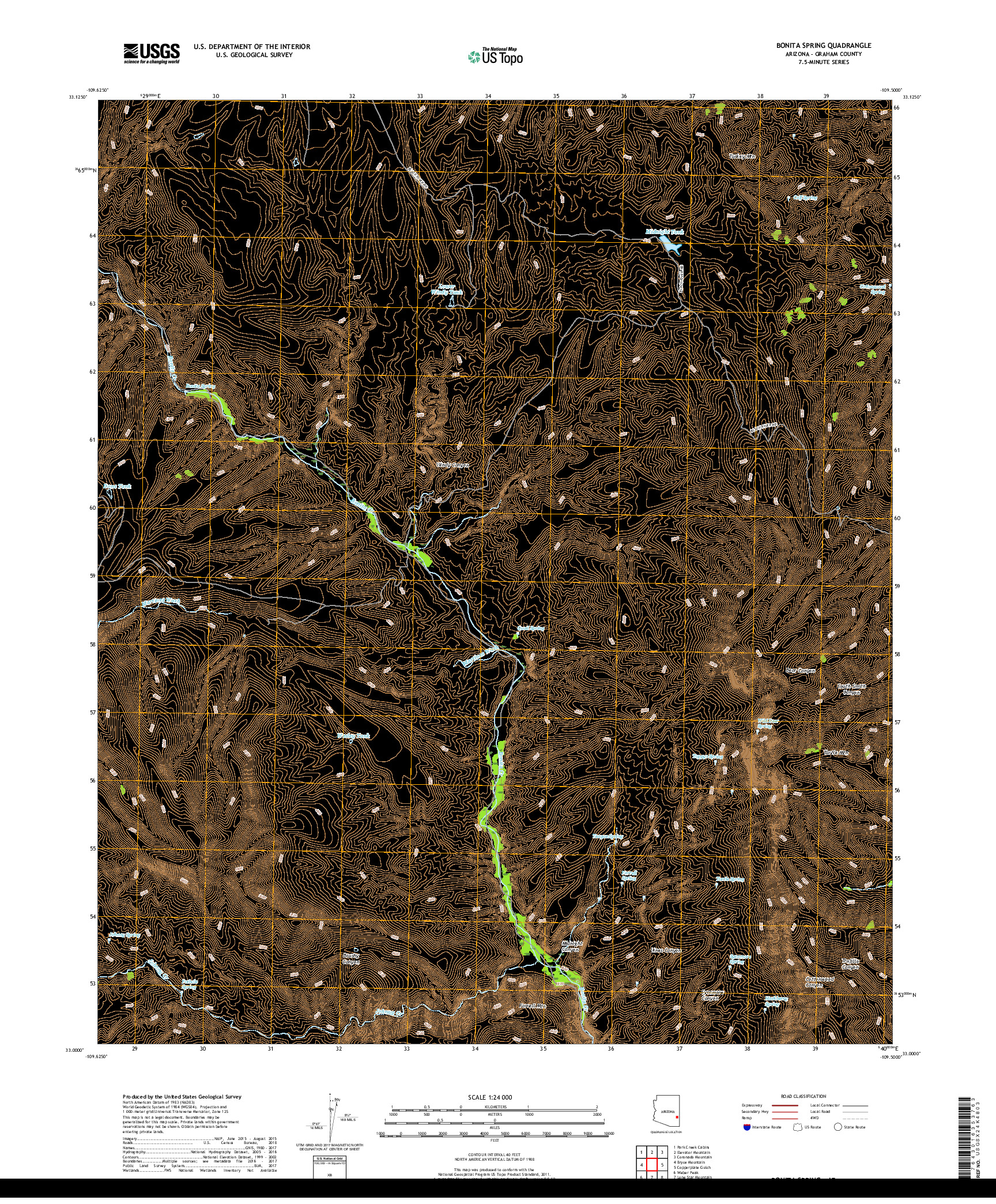 USGS US TOPO 7.5-MINUTE MAP FOR BONITA SPRING, AZ 2018