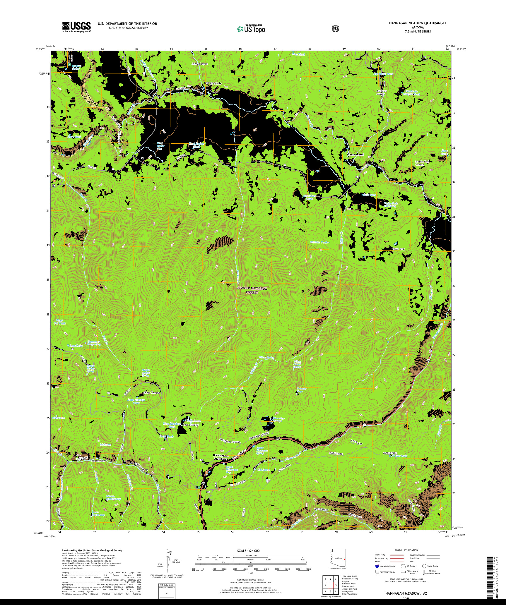 USGS US TOPO 7.5-MINUTE MAP FOR HANNAGAN MEADOW, AZ 2018