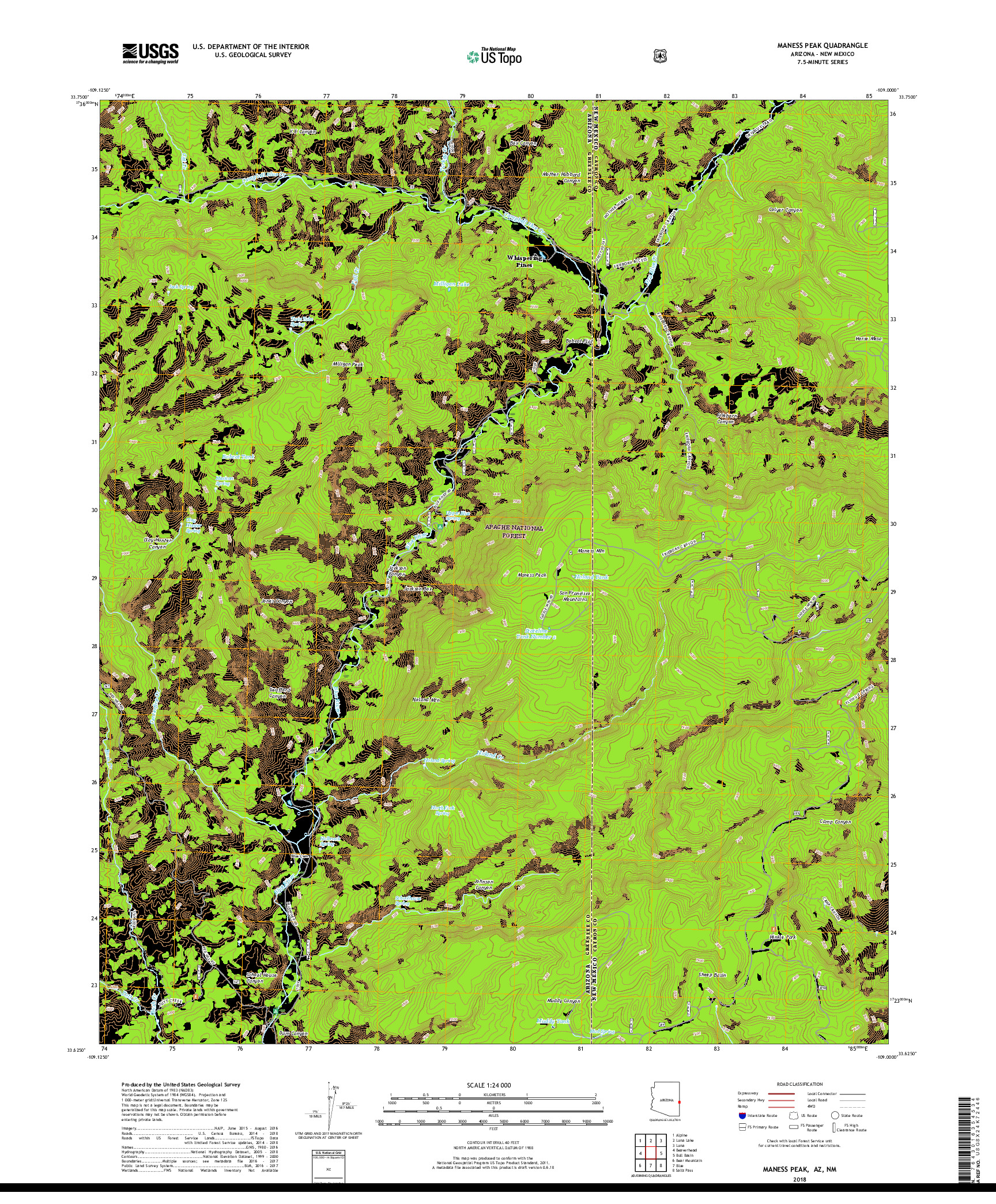 USGS US TOPO 7.5-MINUTE MAP FOR MANESS PEAK, AZ,NM 2018