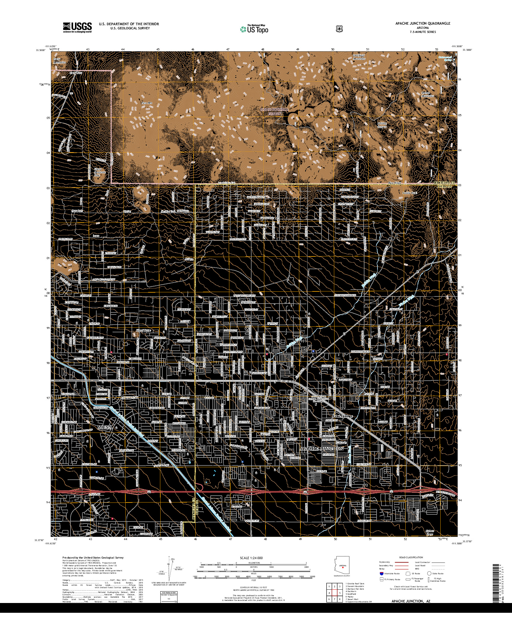 USGS US TOPO 7.5-MINUTE MAP FOR APACHE JUNCTION, AZ 2018