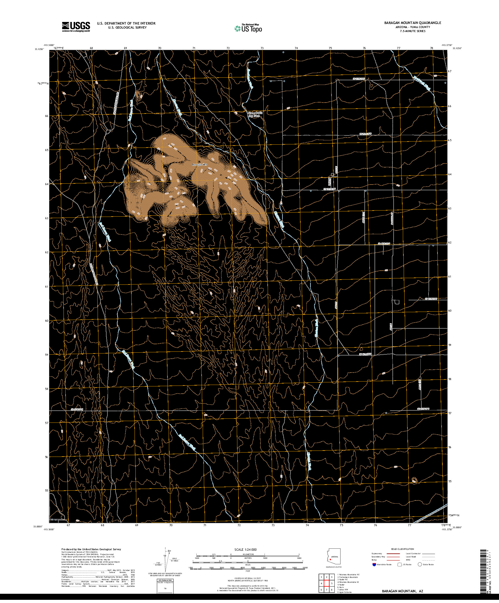 USGS US TOPO 7.5-MINUTE MAP FOR BARAGAN MOUNTAIN, AZ 2018