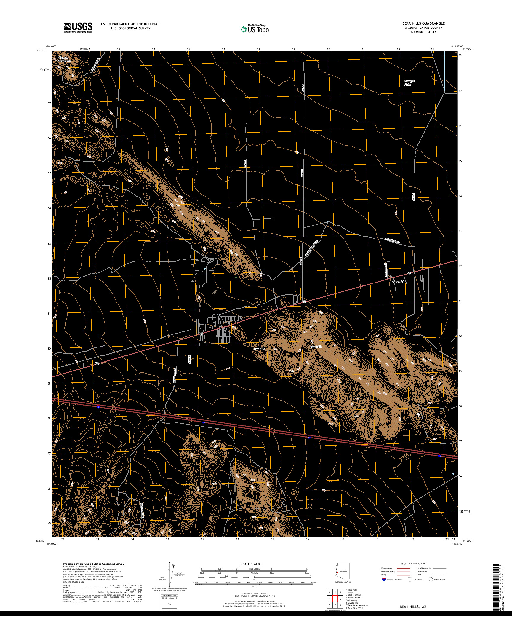 USGS US TOPO 7.5-MINUTE MAP FOR BEAR HILLS, AZ 2018