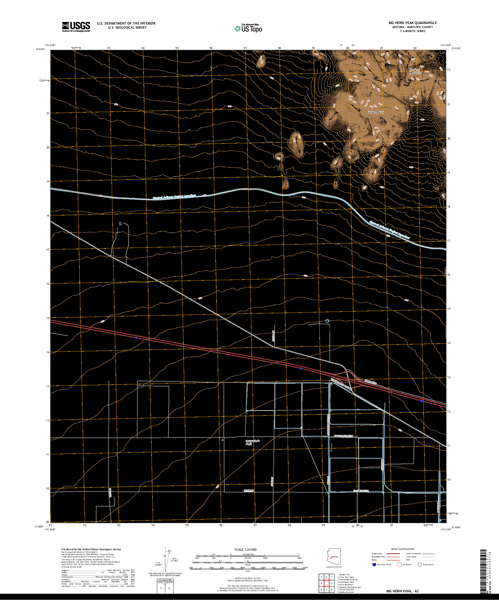 USGS US TOPO 7.5-MINUTE MAP FOR BIG HORN PEAK, AZ 2018