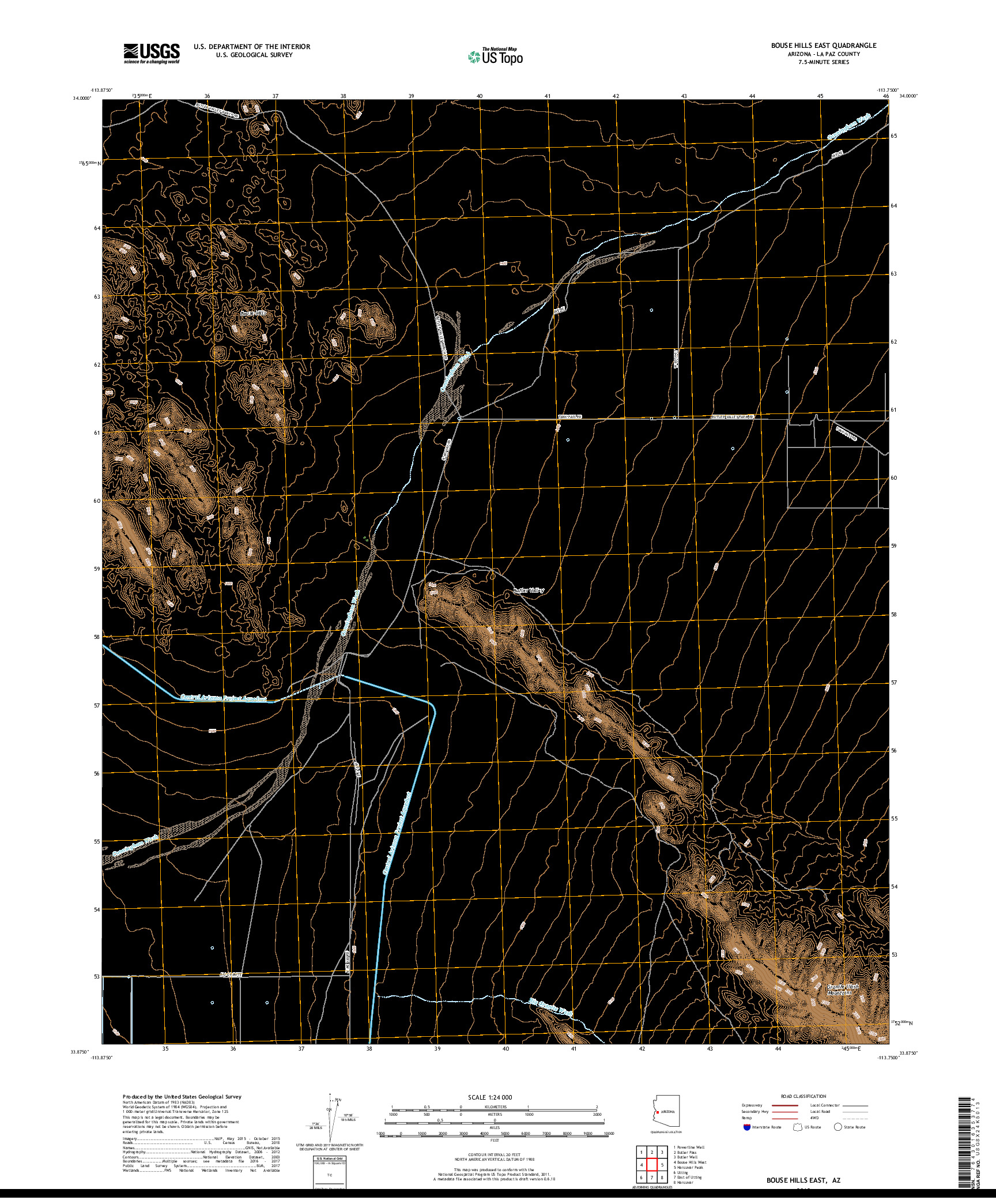 USGS US TOPO 7.5-MINUTE MAP FOR BOUSE HILLS EAST, AZ 2018