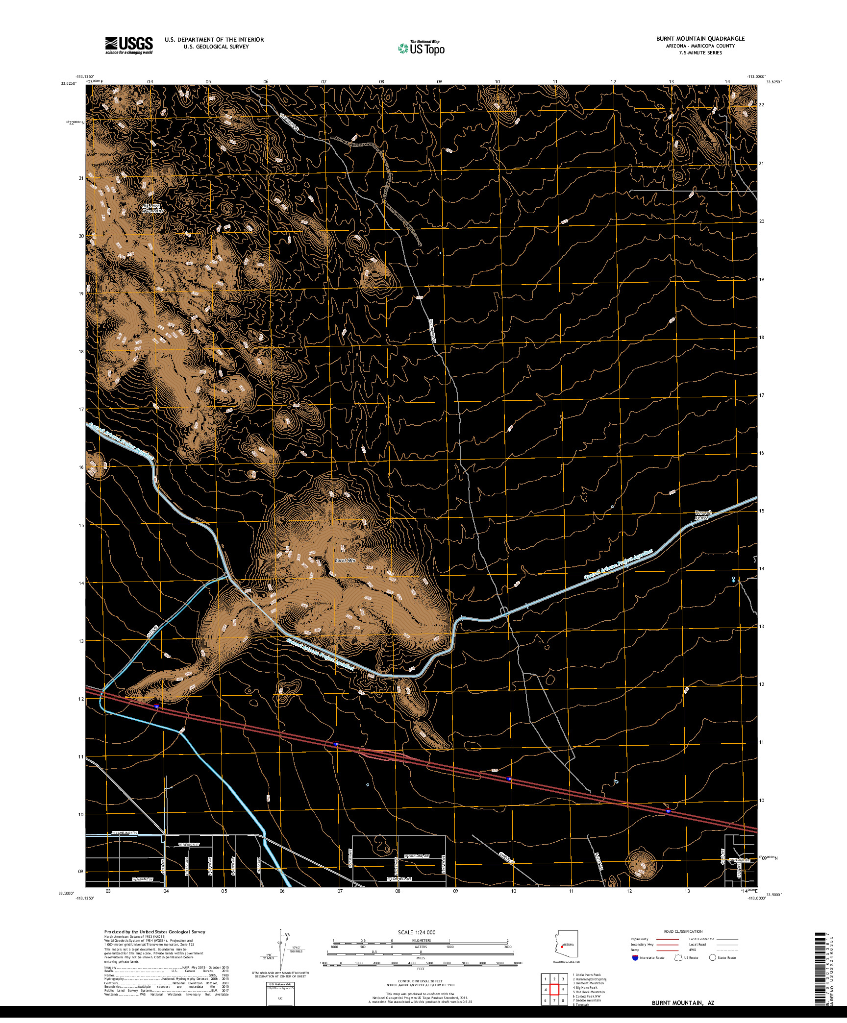 USGS US TOPO 7.5-MINUTE MAP FOR BURNT MOUNTAIN, AZ 2018