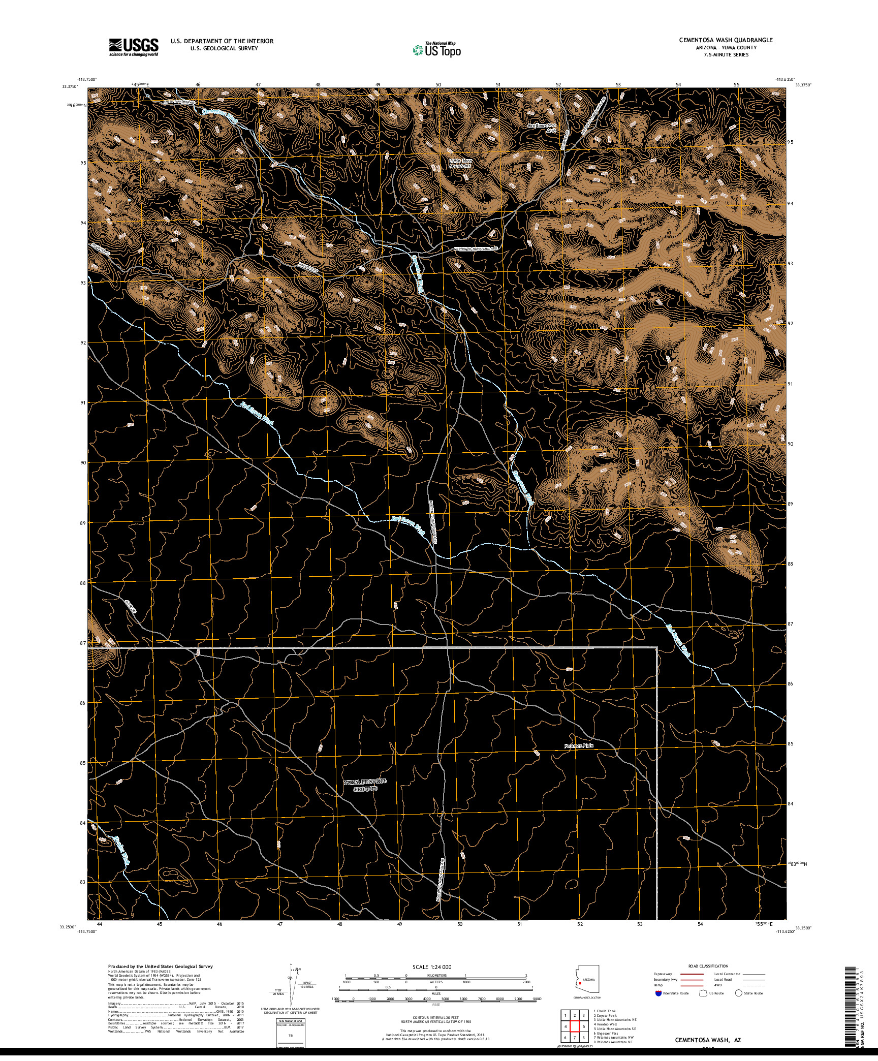 USGS US TOPO 7.5-MINUTE MAP FOR CEMENTOSA WASH, AZ 2018