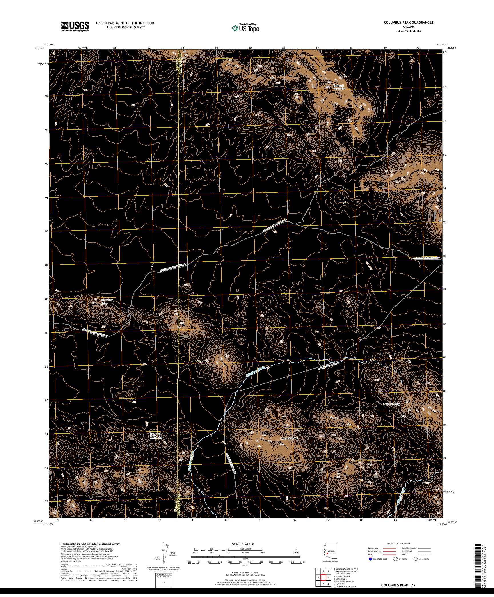 USGS US TOPO 7.5-MINUTE MAP FOR COLUMBUS PEAK, AZ 2018