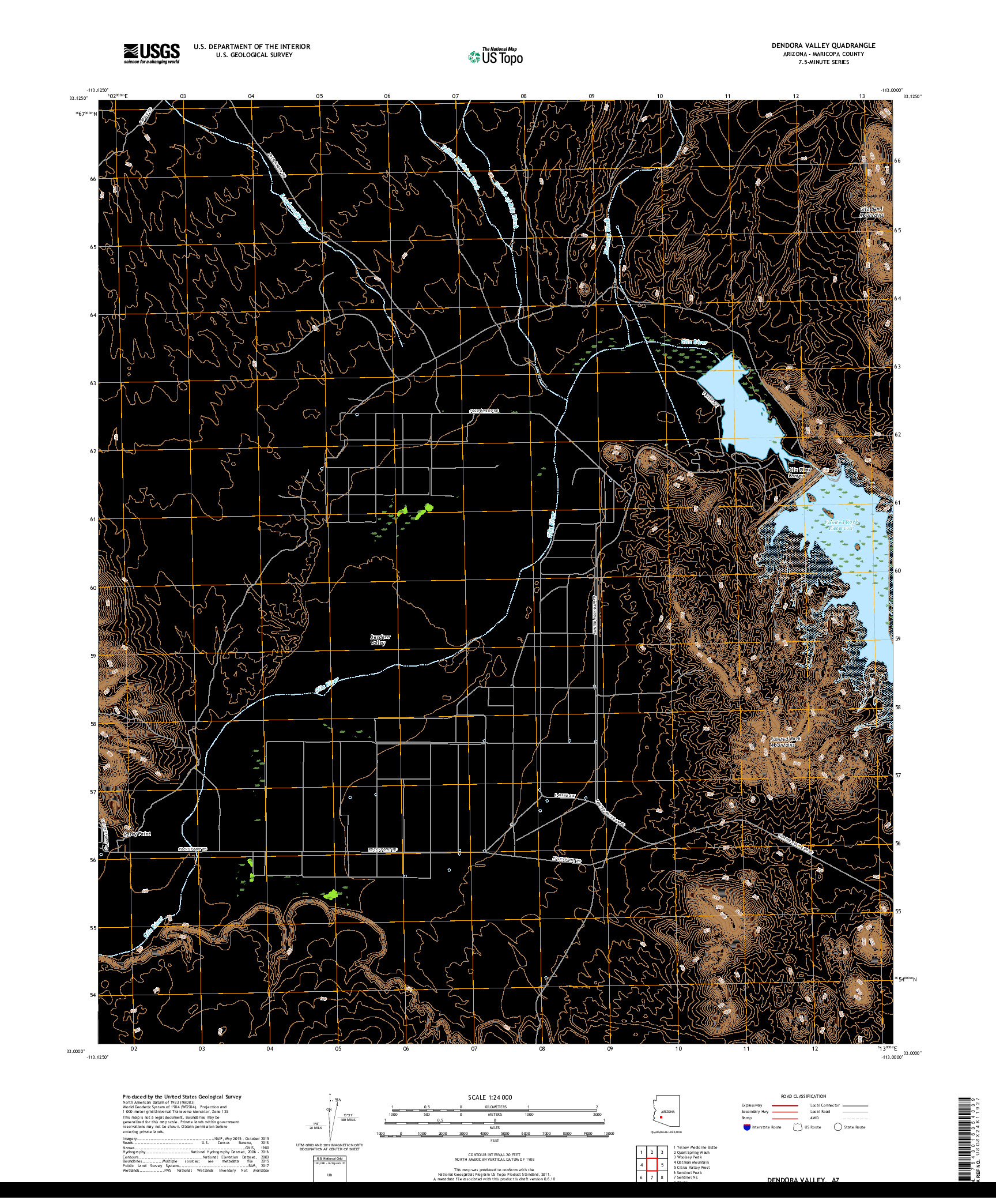 USGS US TOPO 7.5-MINUTE MAP FOR DENDORA VALLEY, AZ 2018