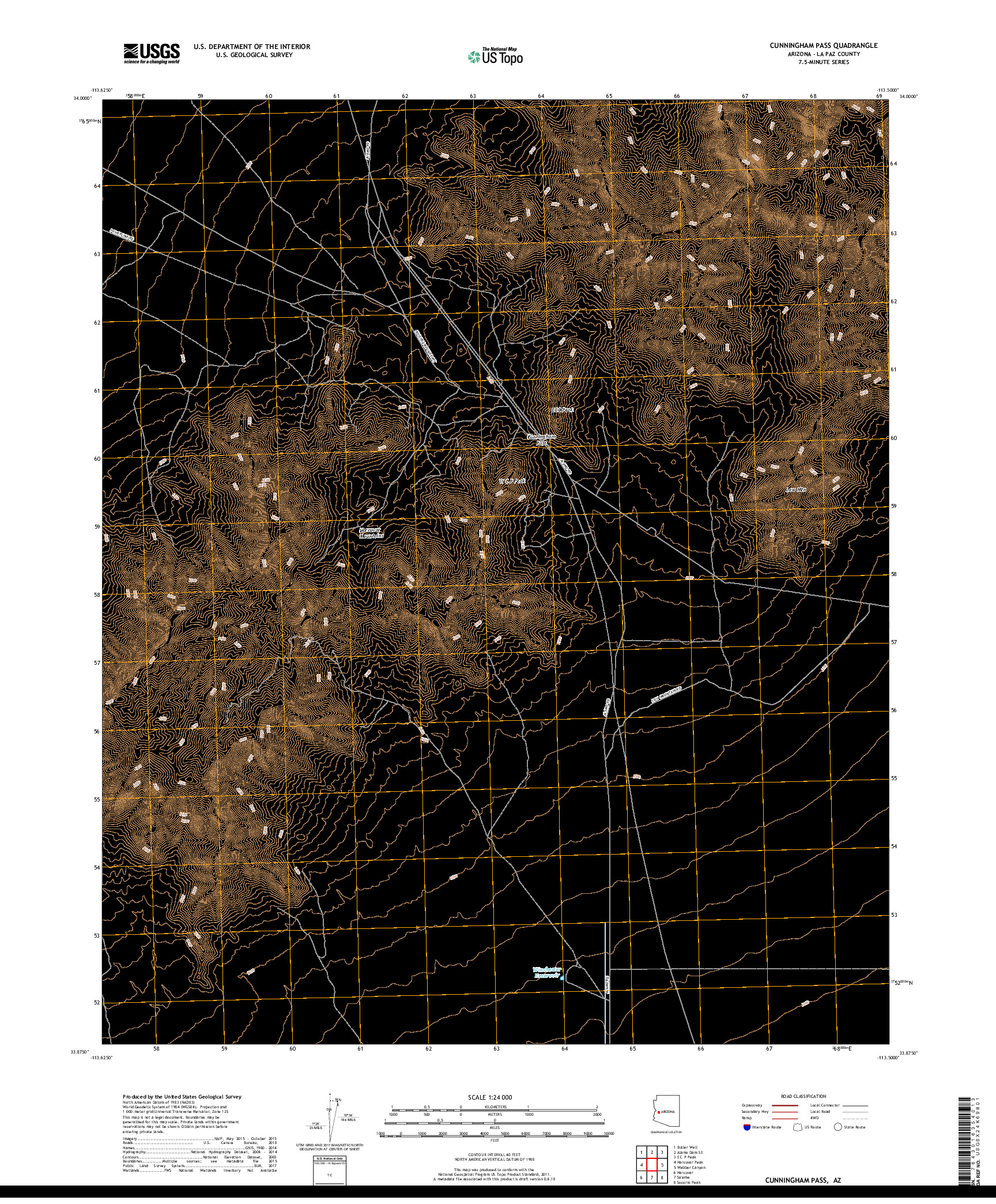 USGS US TOPO 7.5-MINUTE MAP FOR CUNNINGHAM PASS, AZ 2018