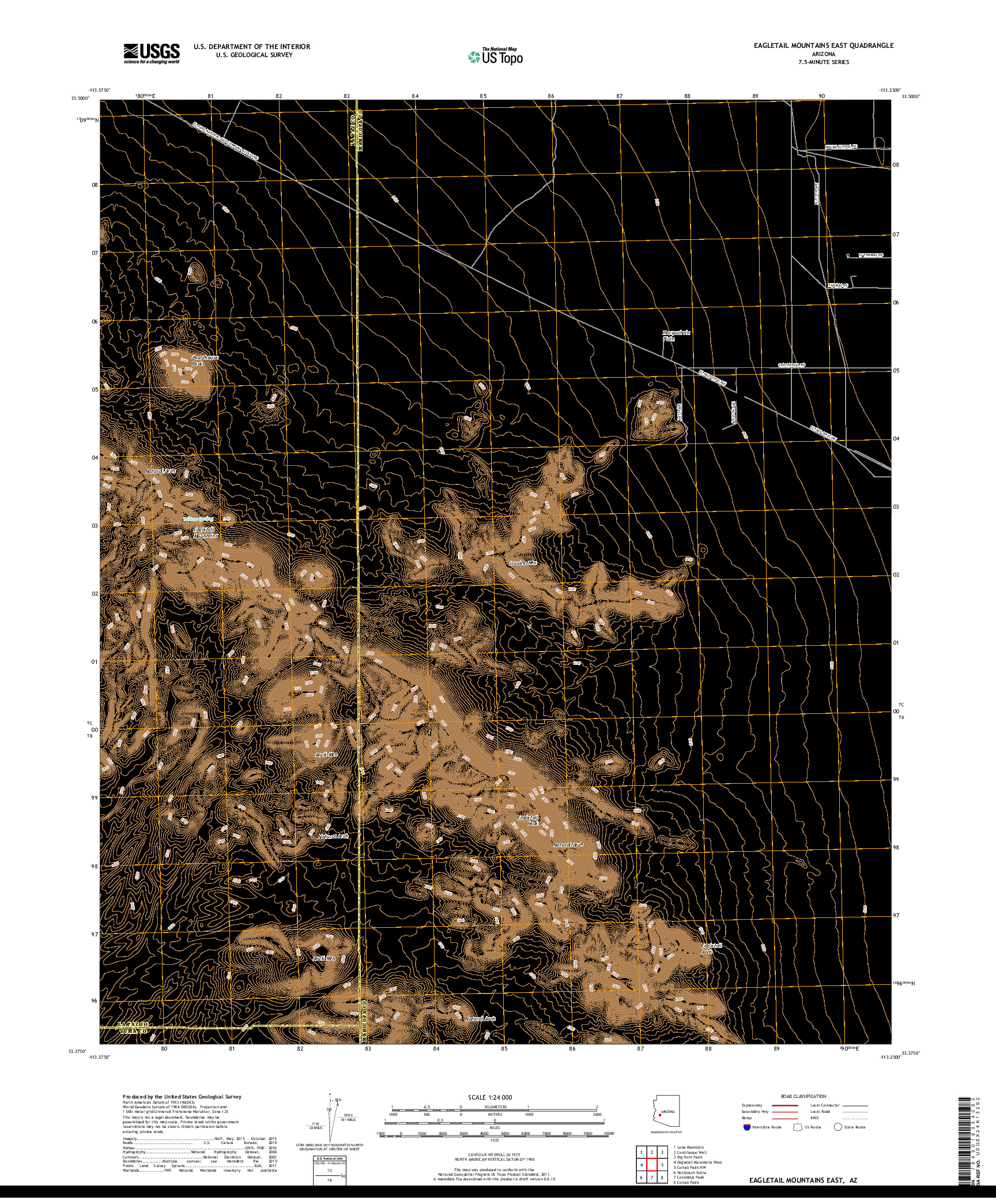 USGS US TOPO 7.5-MINUTE MAP FOR EAGLETAIL MOUNTAINS EAST, AZ 2018