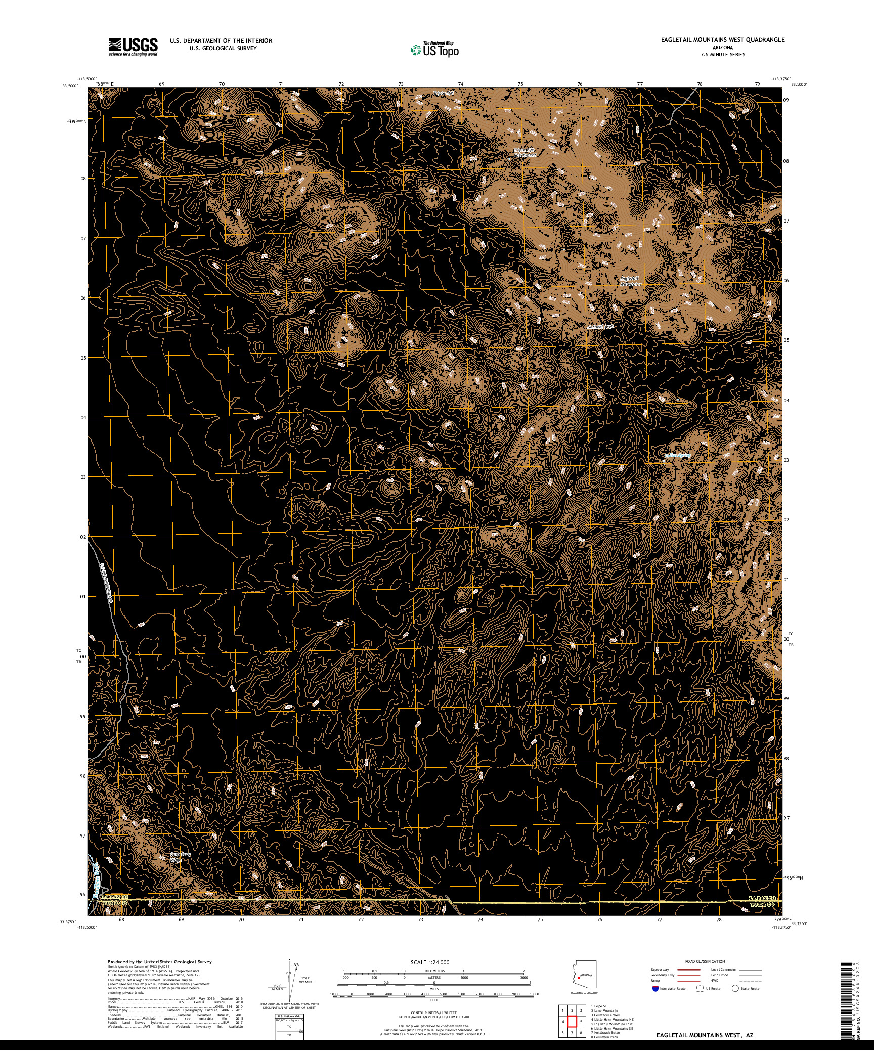 USGS US TOPO 7.5-MINUTE MAP FOR EAGLETAIL MOUNTAINS WEST, AZ 2018