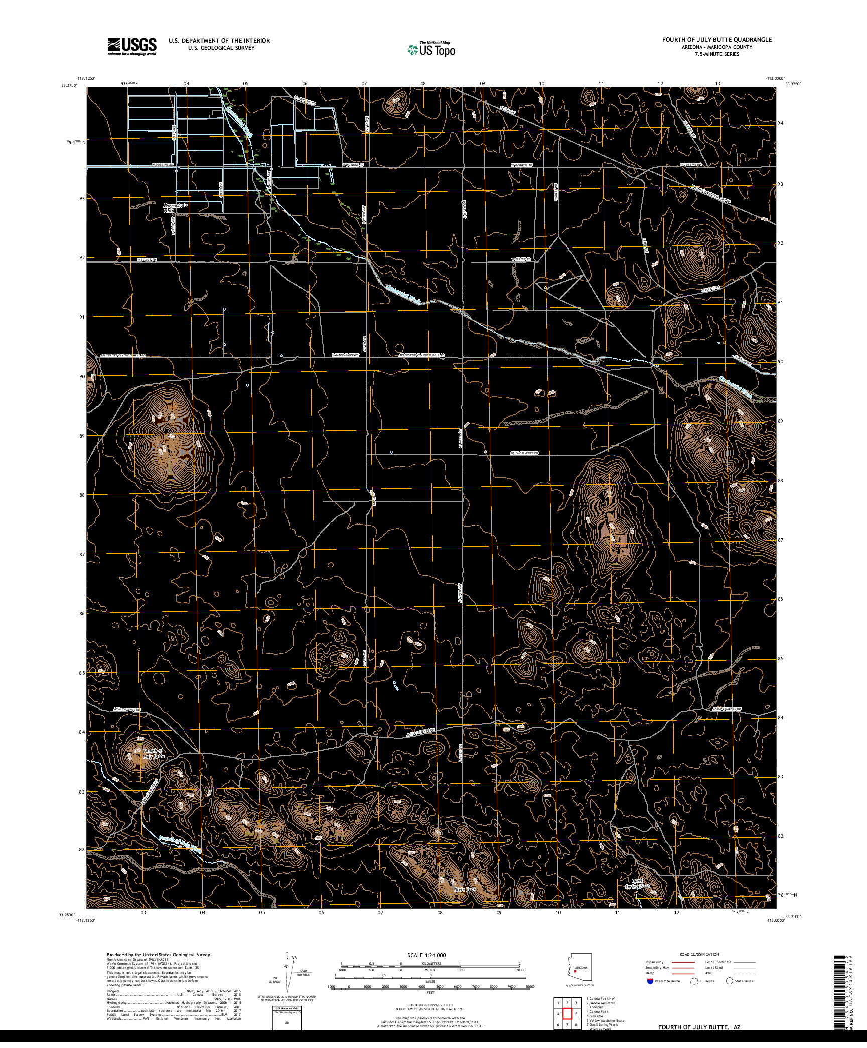 USGS US TOPO 7.5-MINUTE MAP FOR FOURTH OF JULY BUTTE, AZ 2018