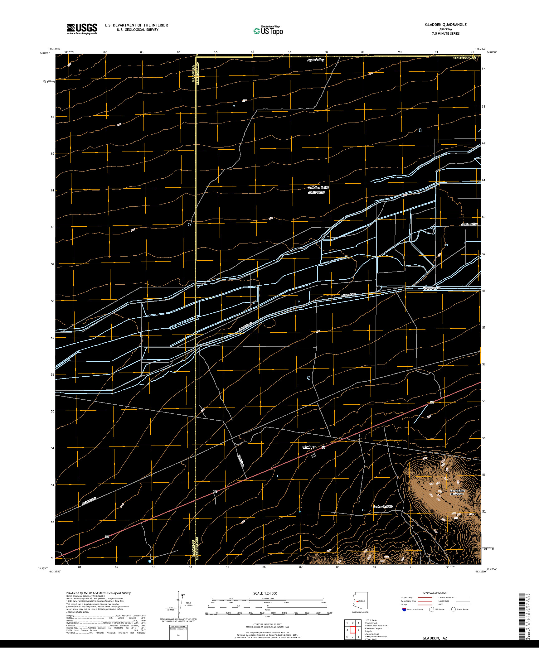 USGS US TOPO 7.5-MINUTE MAP FOR GLADDEN, AZ 2018