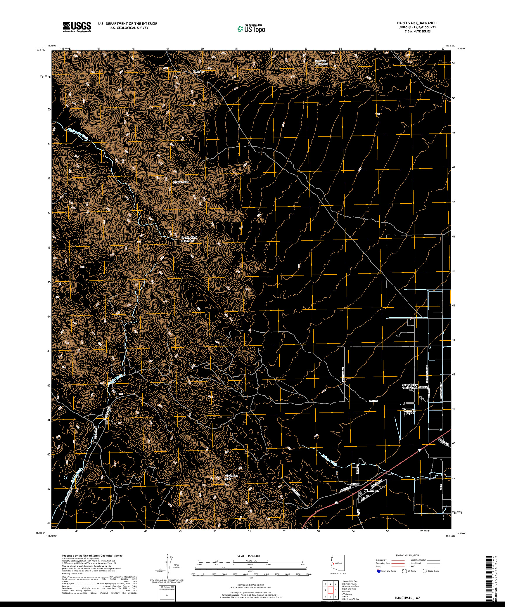 USGS US TOPO 7.5-MINUTE MAP FOR HARCUVAR, AZ 2018