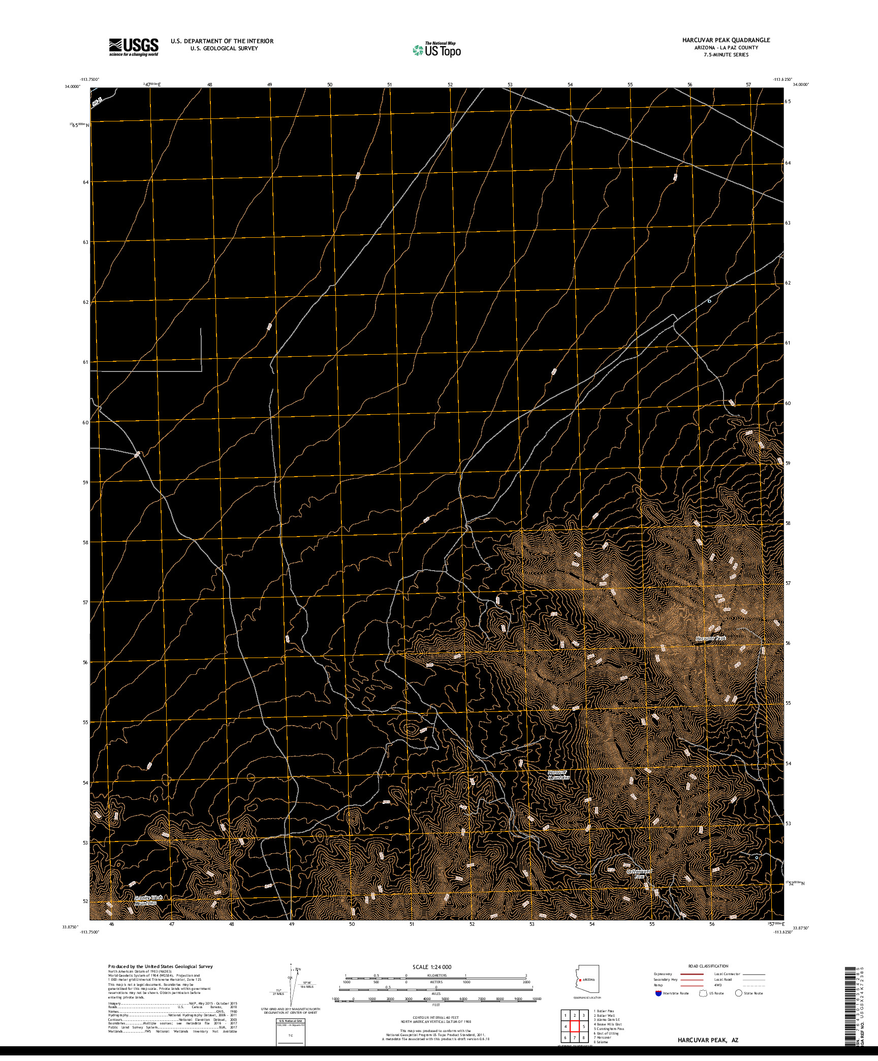 USGS US TOPO 7.5-MINUTE MAP FOR HARCUVAR PEAK, AZ 2018