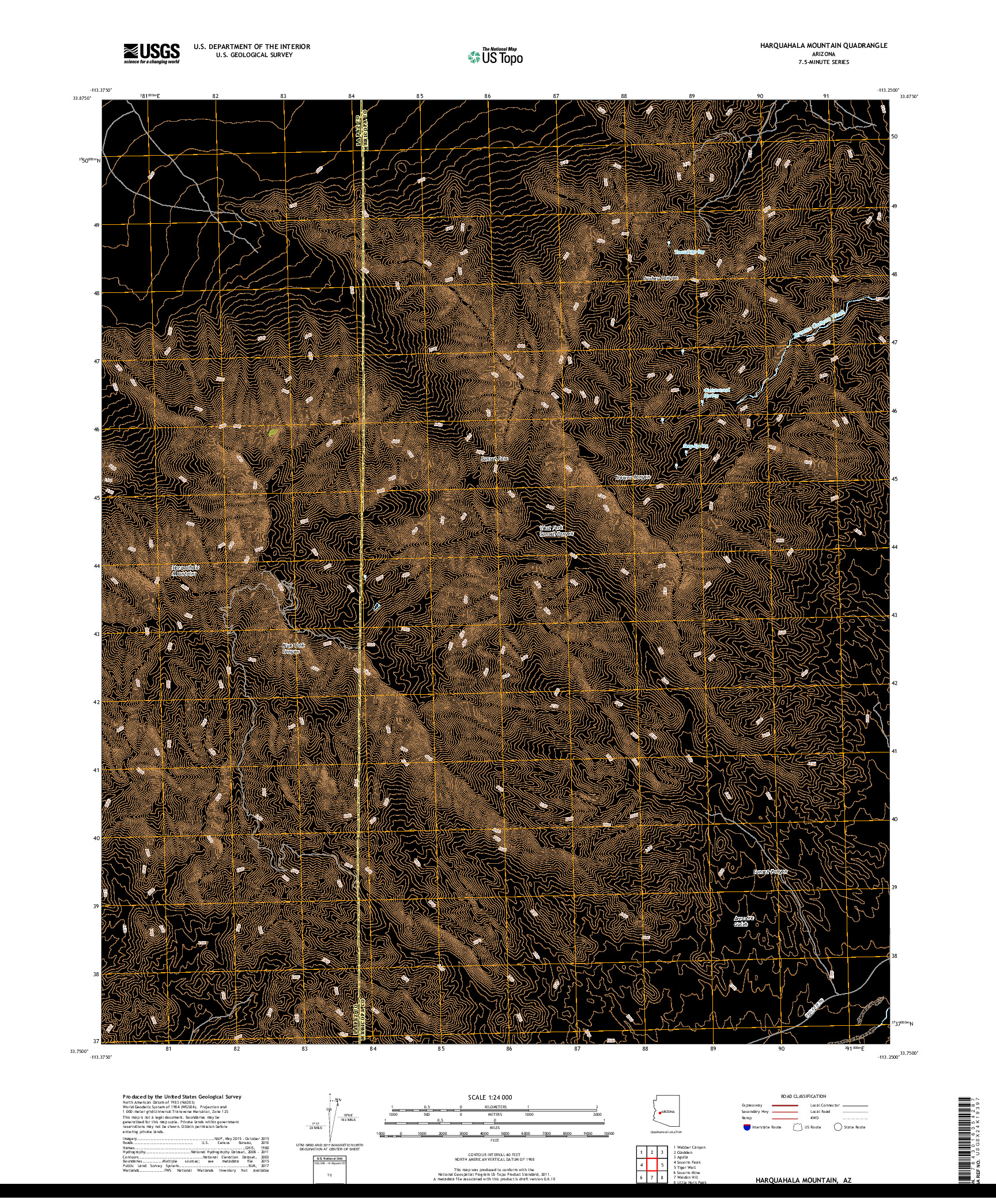 USGS US TOPO 7.5-MINUTE MAP FOR HARQUAHALA MOUNTAIN, AZ 2018