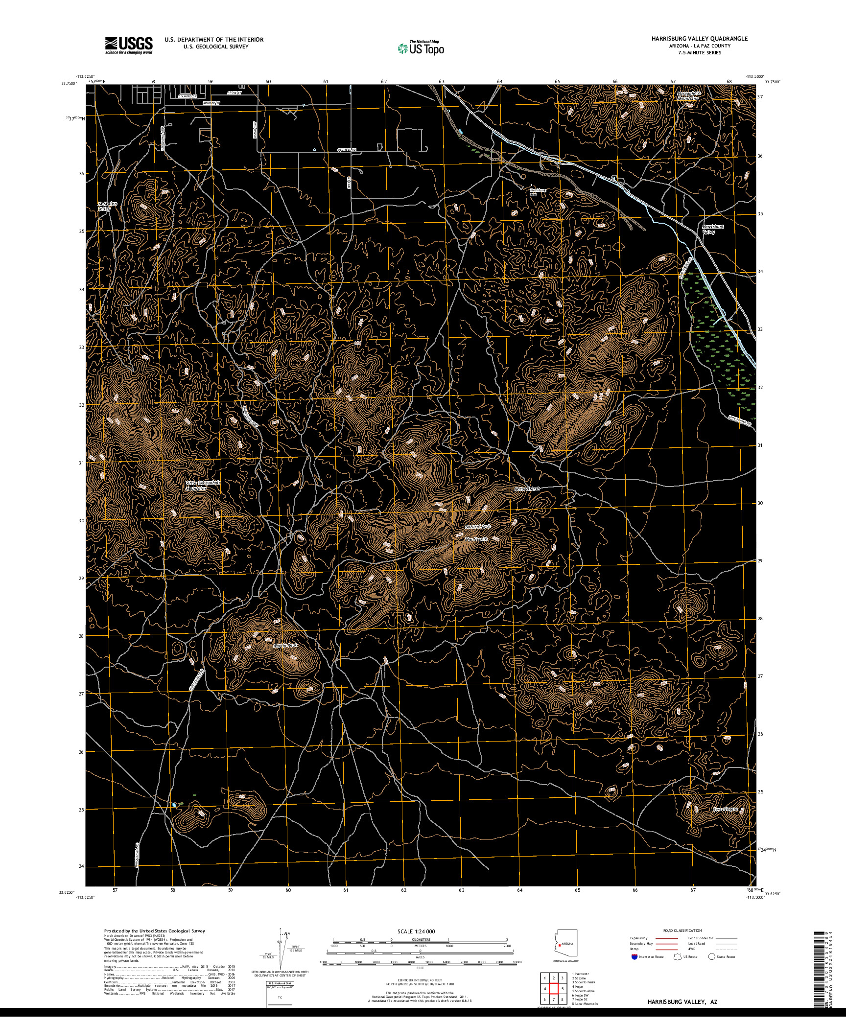 USGS US TOPO 7.5-MINUTE MAP FOR HARRISBURG VALLEY, AZ 2018