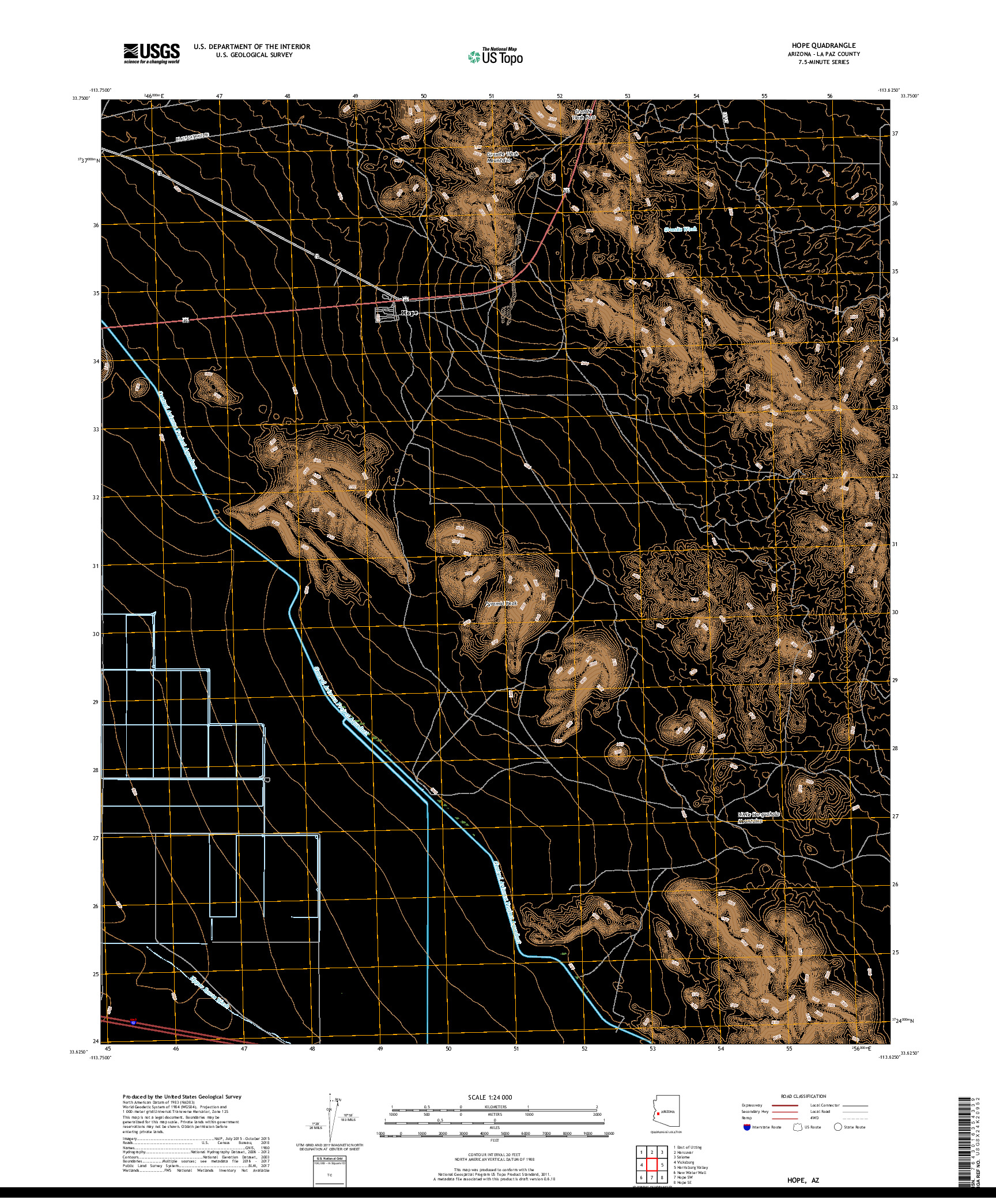 USGS US TOPO 7.5-MINUTE MAP FOR HOPE, AZ 2018