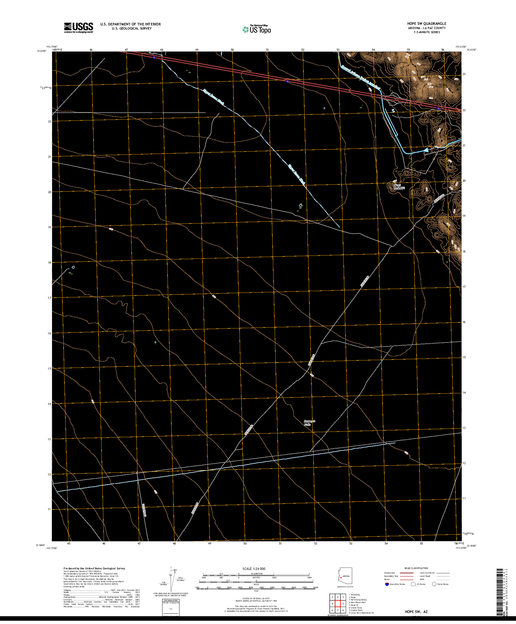 USGS US TOPO 7.5-MINUTE MAP FOR HOPE SW, AZ 2018