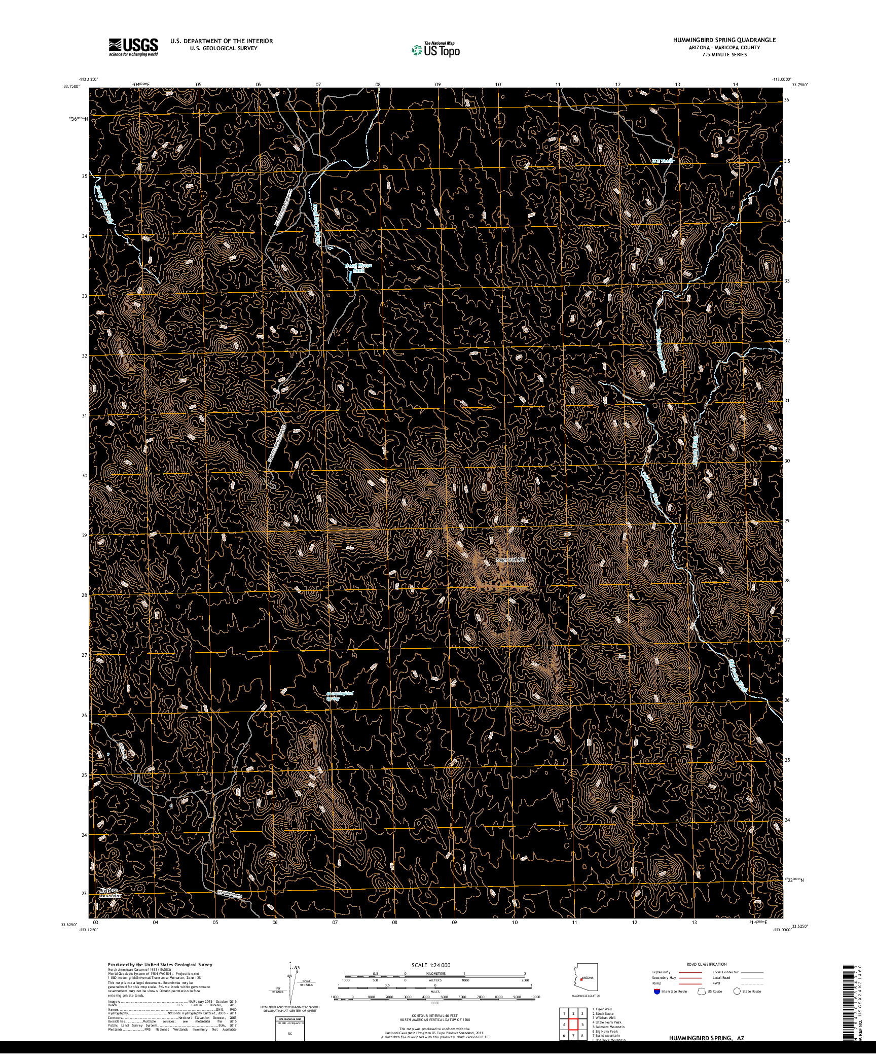USGS US TOPO 7.5-MINUTE MAP FOR HUMMINGBIRD SPRING, AZ 2018