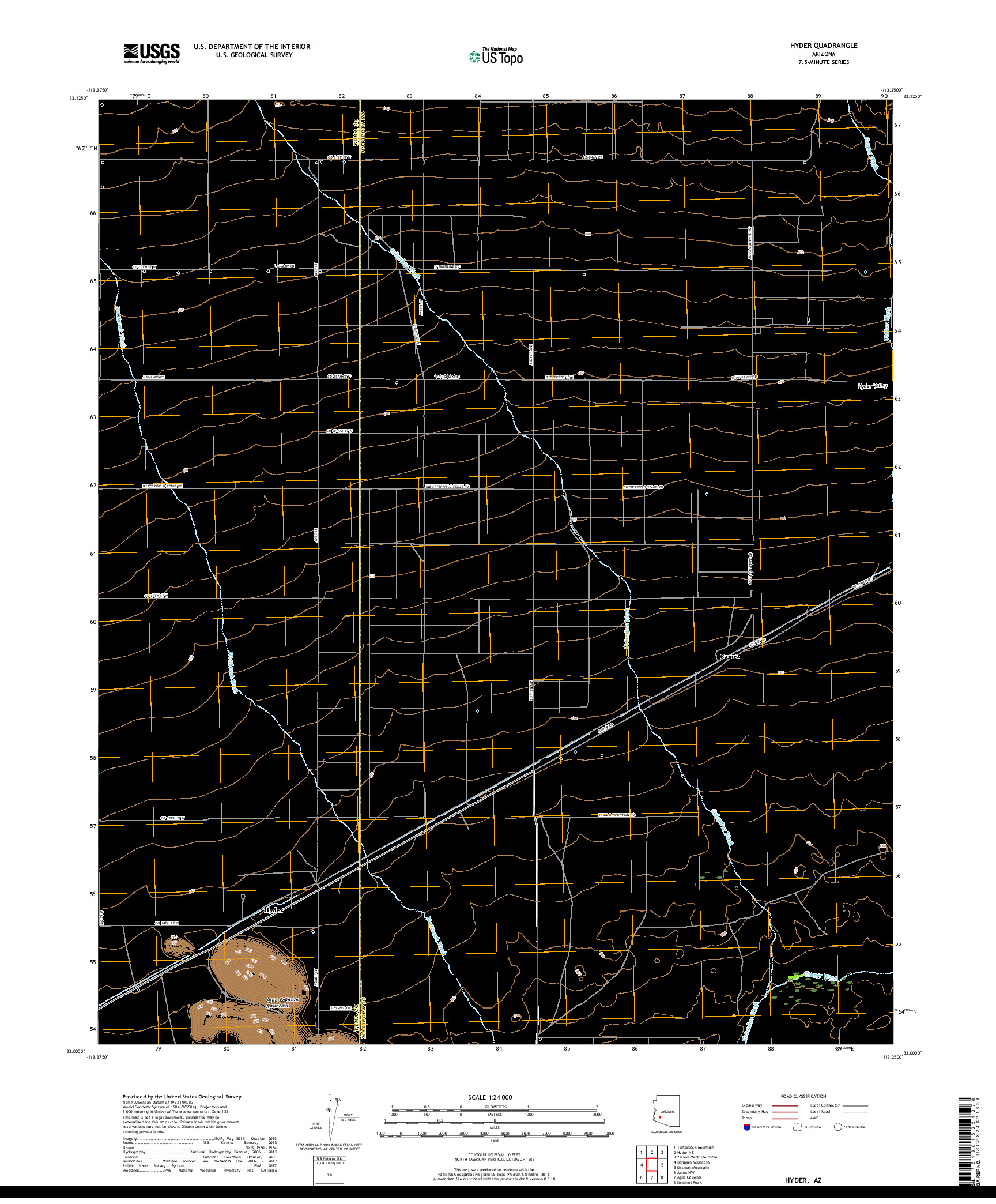 USGS US TOPO 7.5-MINUTE MAP FOR HYDER, AZ 2018