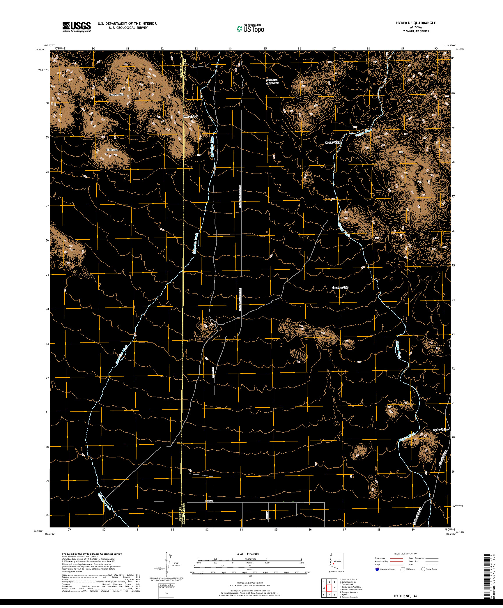 USGS US TOPO 7.5-MINUTE MAP FOR HYDER NE, AZ 2018
