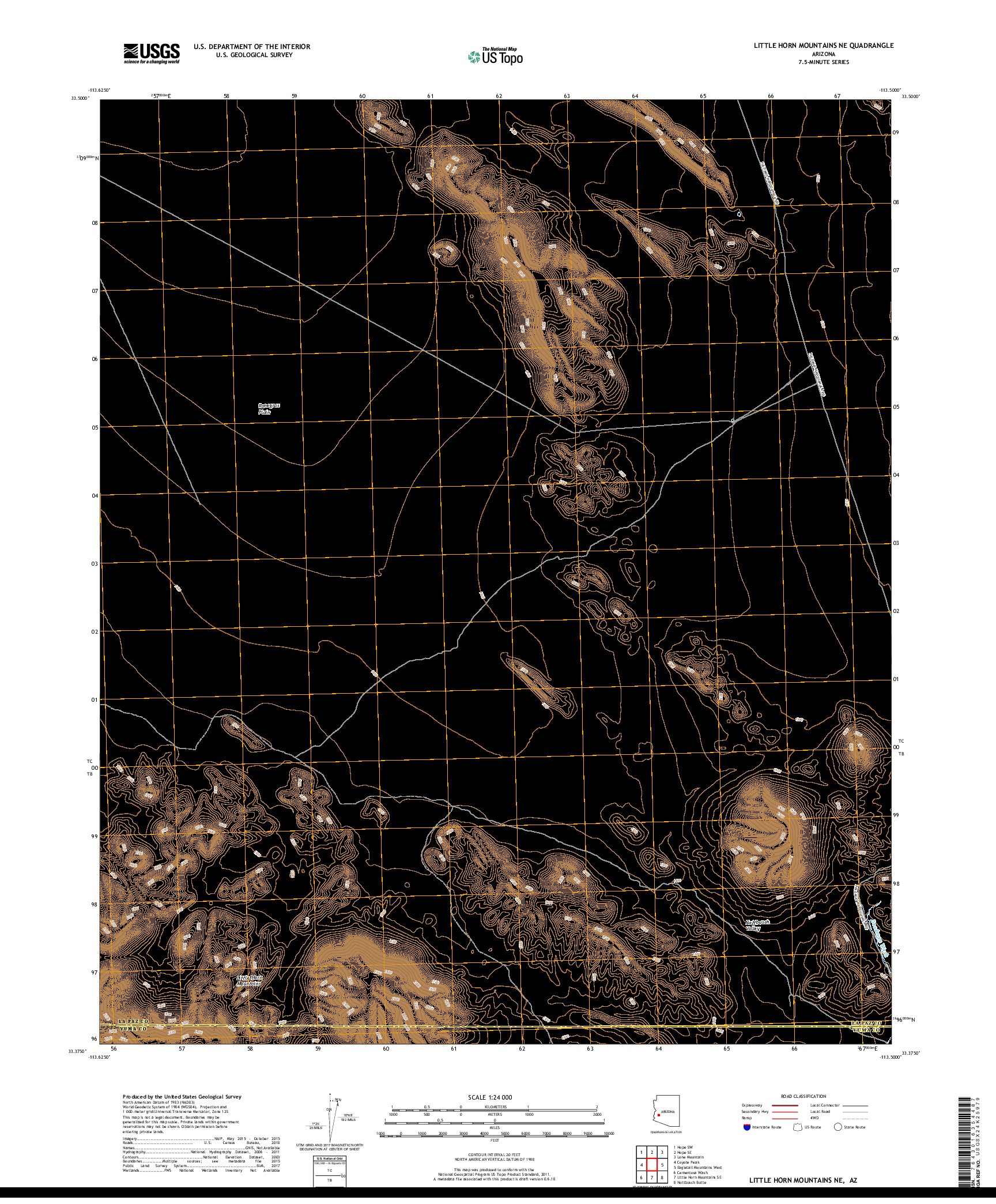 USGS US TOPO 7.5-MINUTE MAP FOR LITTLE HORN MOUNTAINS NE, AZ 2018