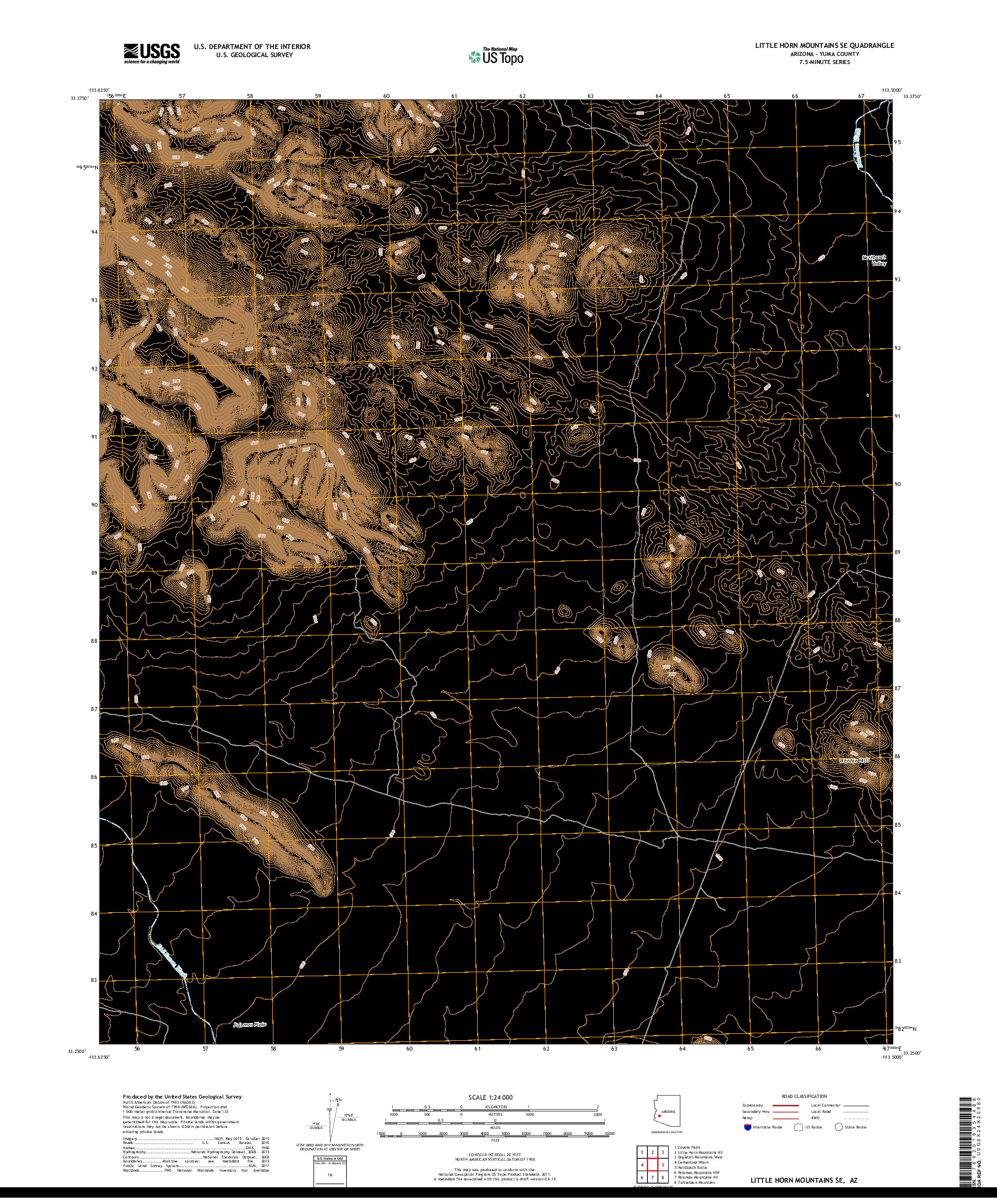 USGS US TOPO 7.5-MINUTE MAP FOR LITTLE HORN MOUNTAINS SE, AZ 2018