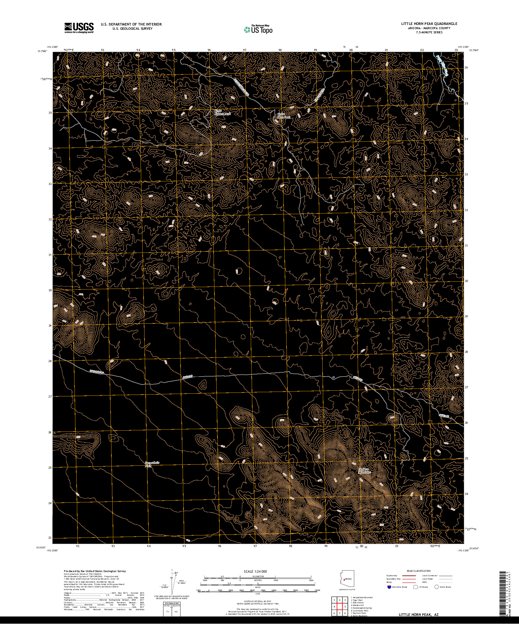 USGS US TOPO 7.5-MINUTE MAP FOR LITTLE HORN PEAK, AZ 2018