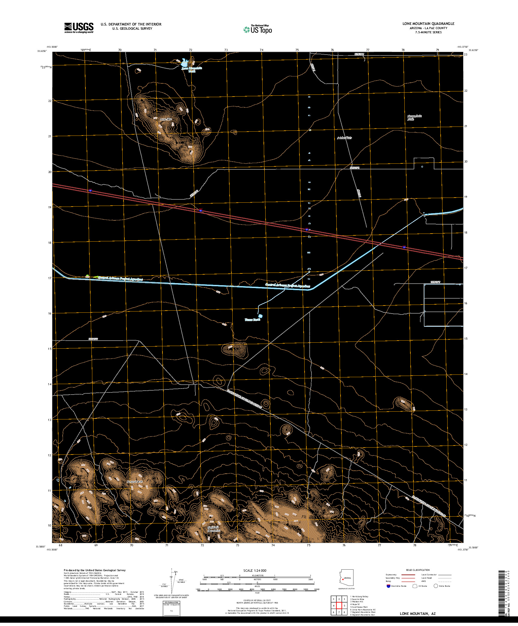 USGS US TOPO 7.5-MINUTE MAP FOR LONE MOUNTAIN, AZ 2018