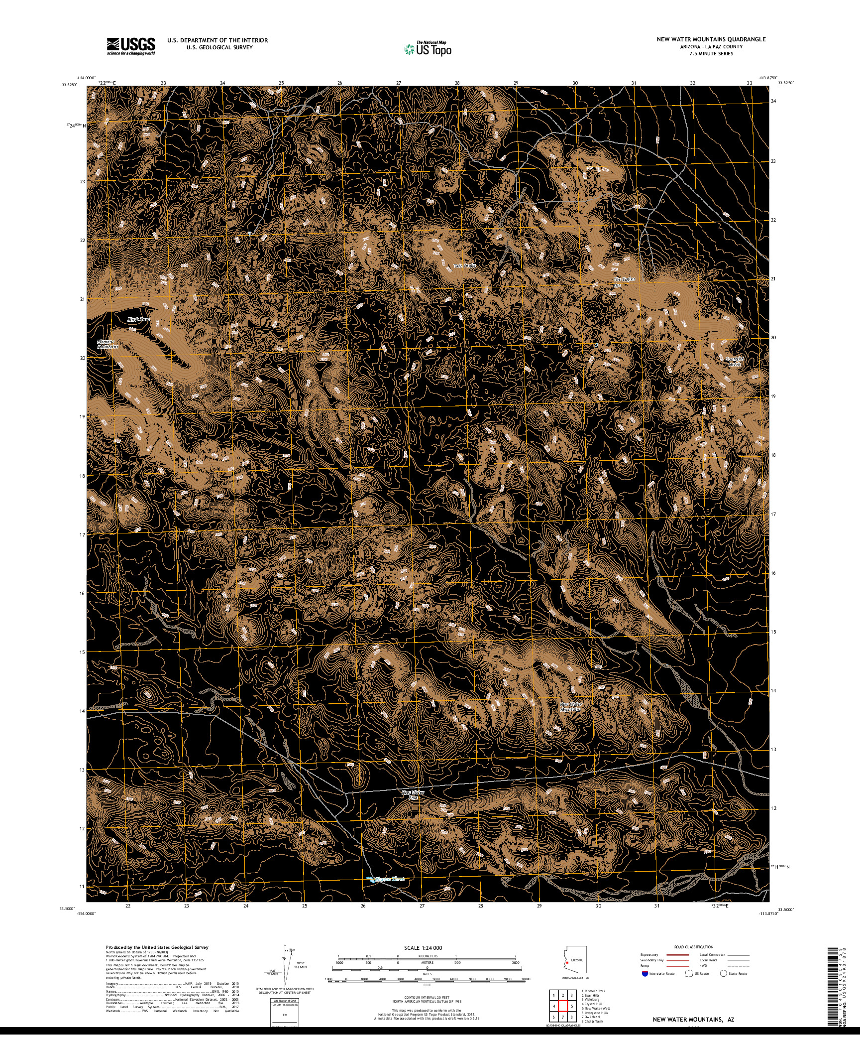 USGS US TOPO 7.5-MINUTE MAP FOR NEW WATER MOUNTAINS, AZ 2018