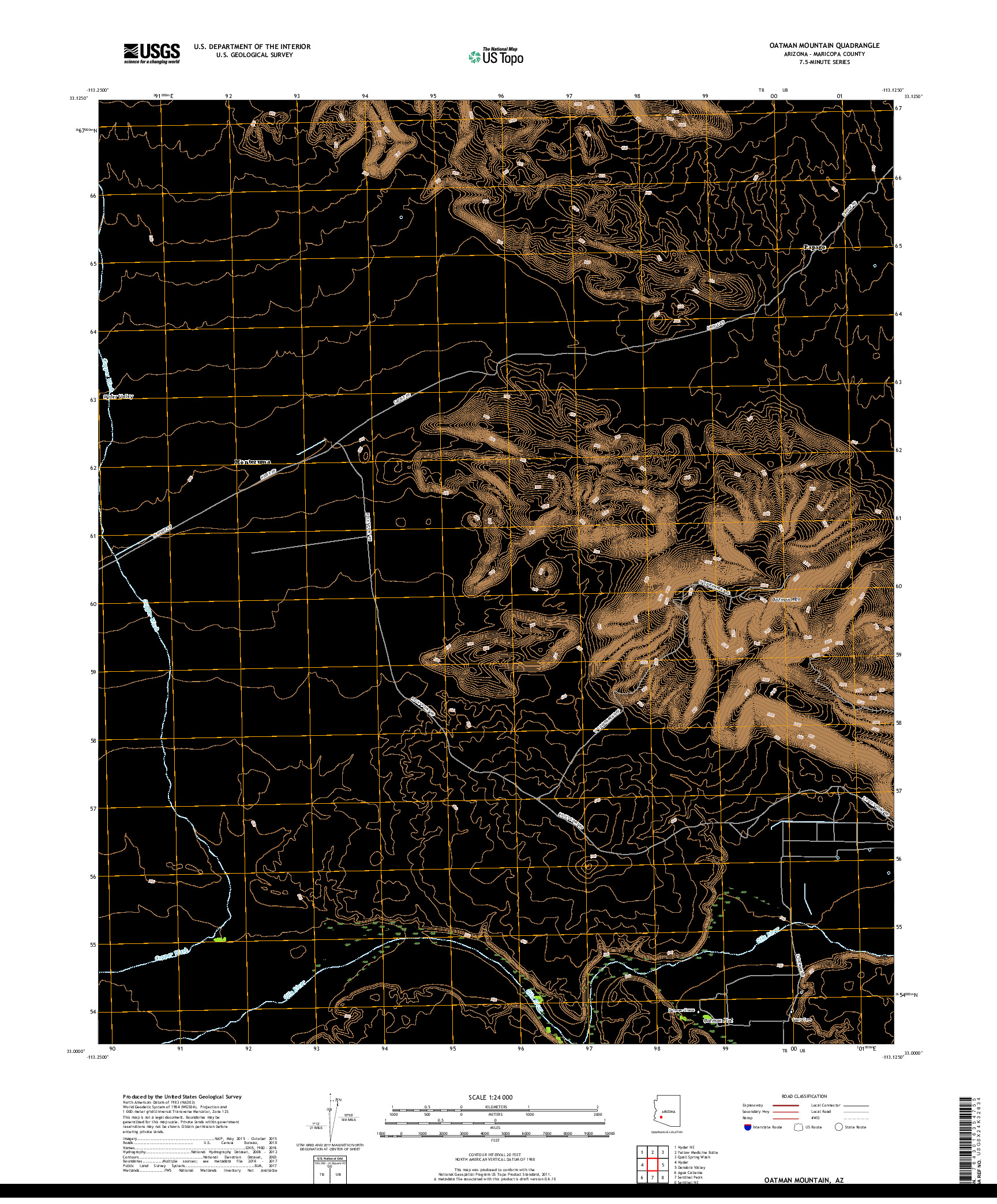 USGS US TOPO 7.5-MINUTE MAP FOR OATMAN MOUNTAIN, AZ 2018