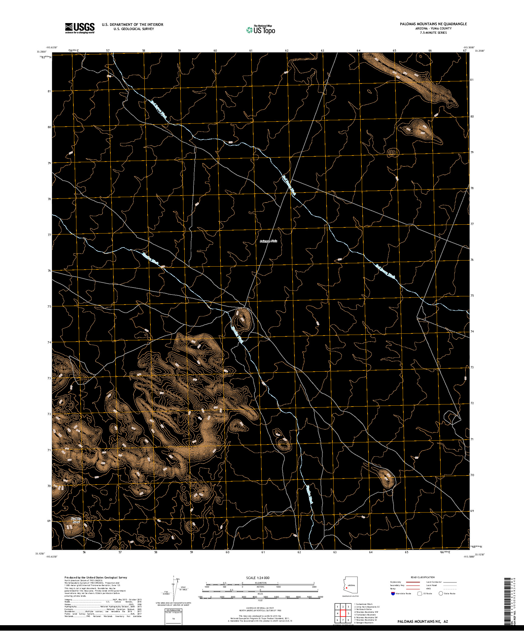 USGS US TOPO 7.5-MINUTE MAP FOR PALOMAS MOUNTAINS NE, AZ 2018