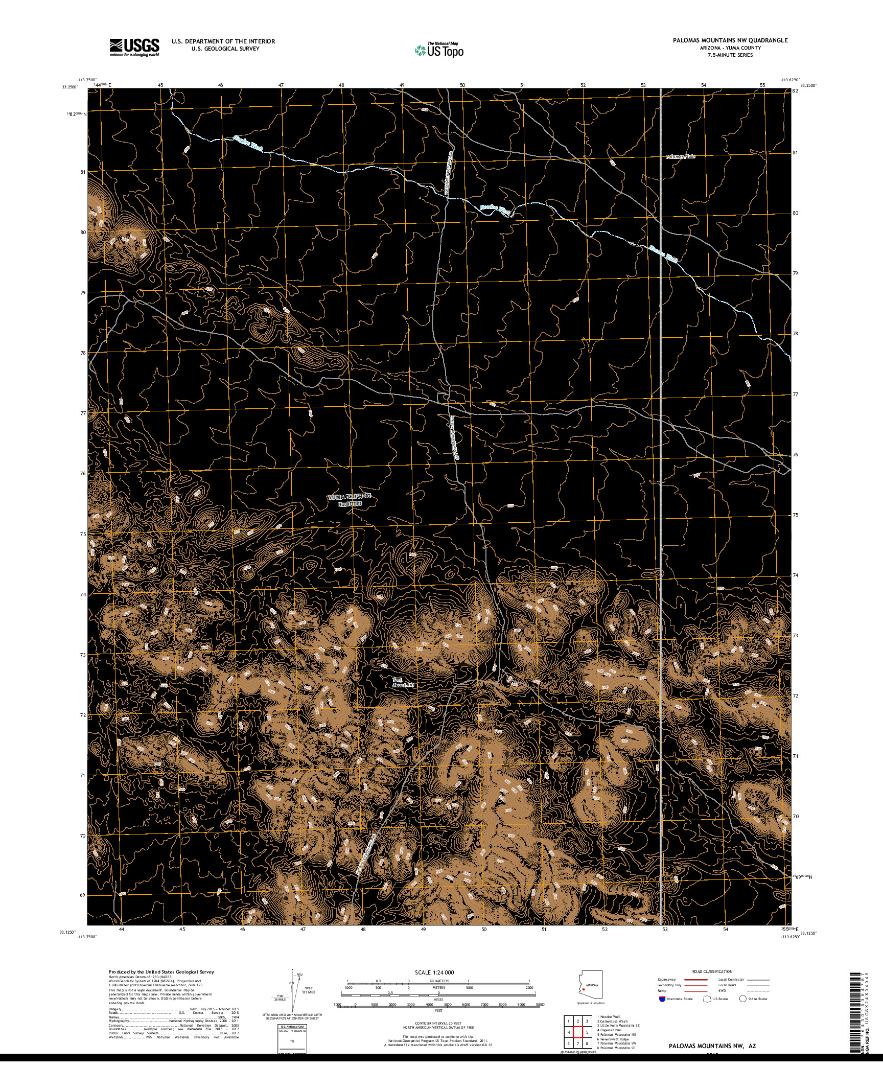 USGS US TOPO 7.5-MINUTE MAP FOR PALOMAS MOUNTAINS NW, AZ 2018