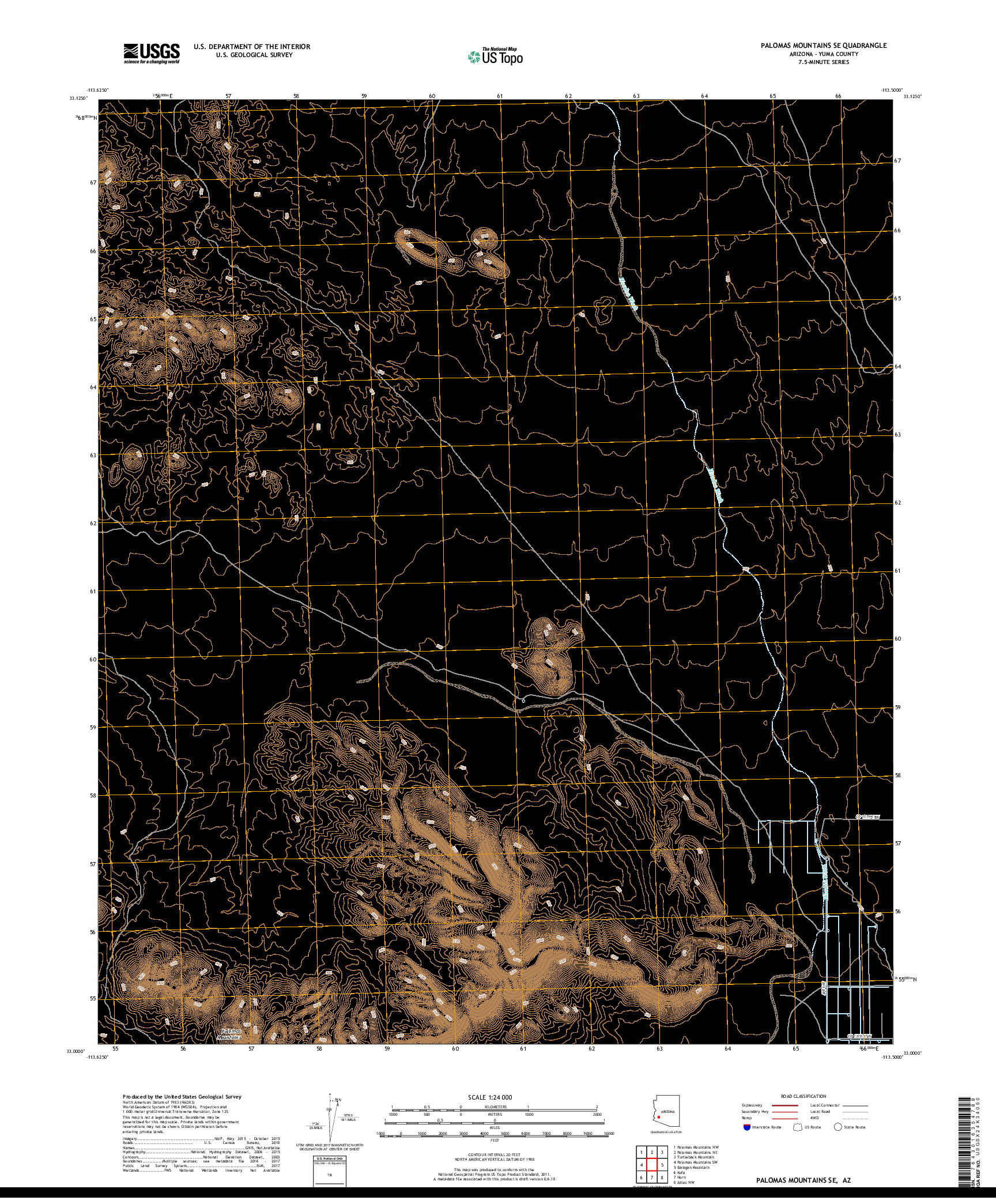 USGS US TOPO 7.5-MINUTE MAP FOR PALOMAS MOUNTAINS SE, AZ 2018