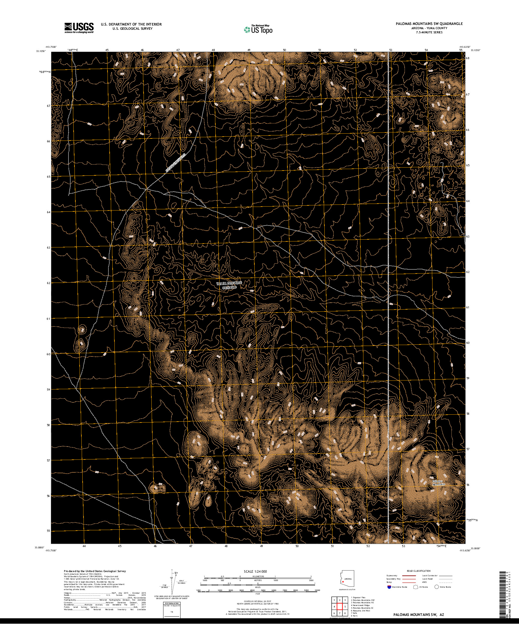 USGS US TOPO 7.5-MINUTE MAP FOR PALOMAS MOUNTAINS SW, AZ 2018