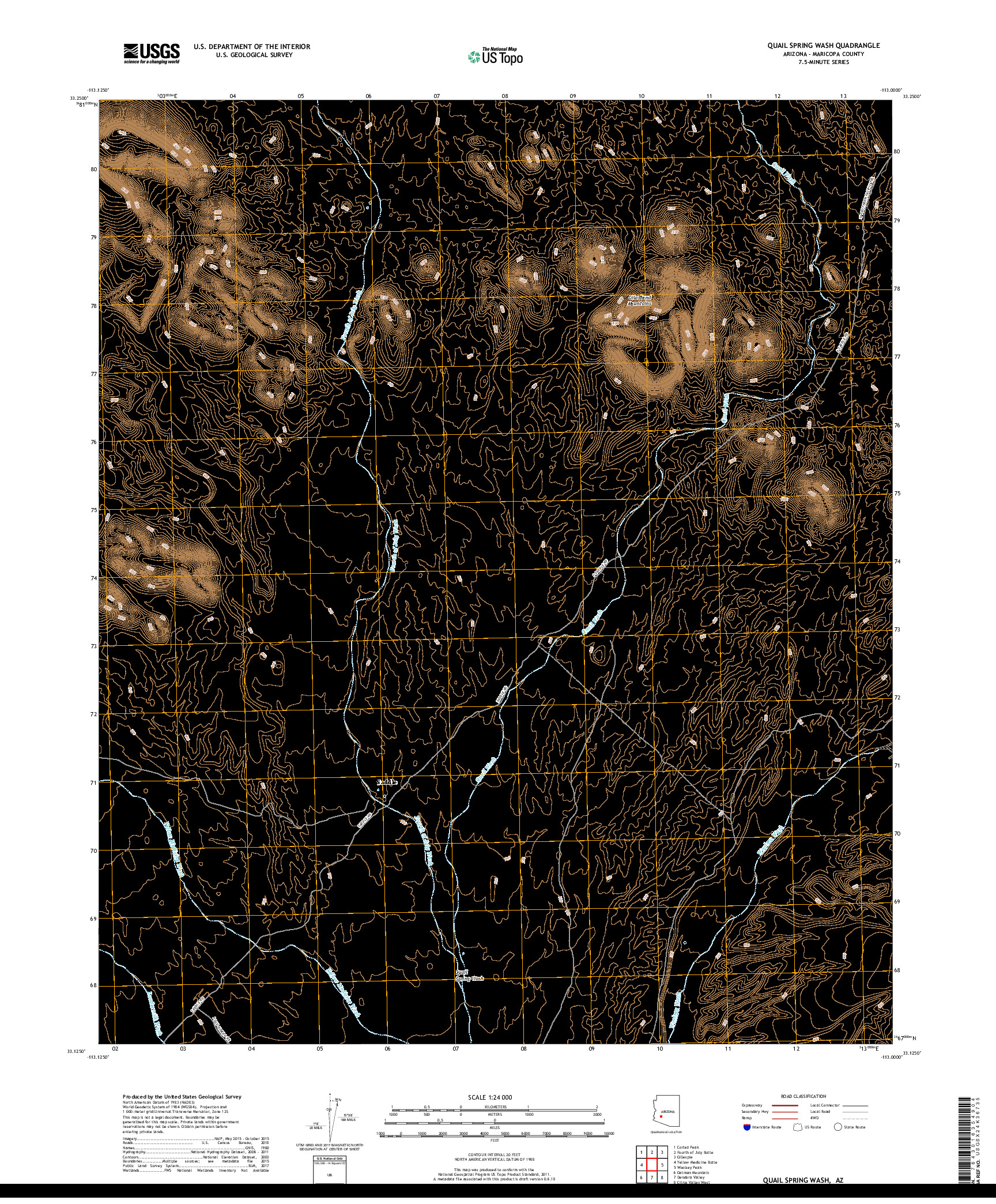 USGS US TOPO 7.5-MINUTE MAP FOR QUAIL SPRING WASH, AZ 2018