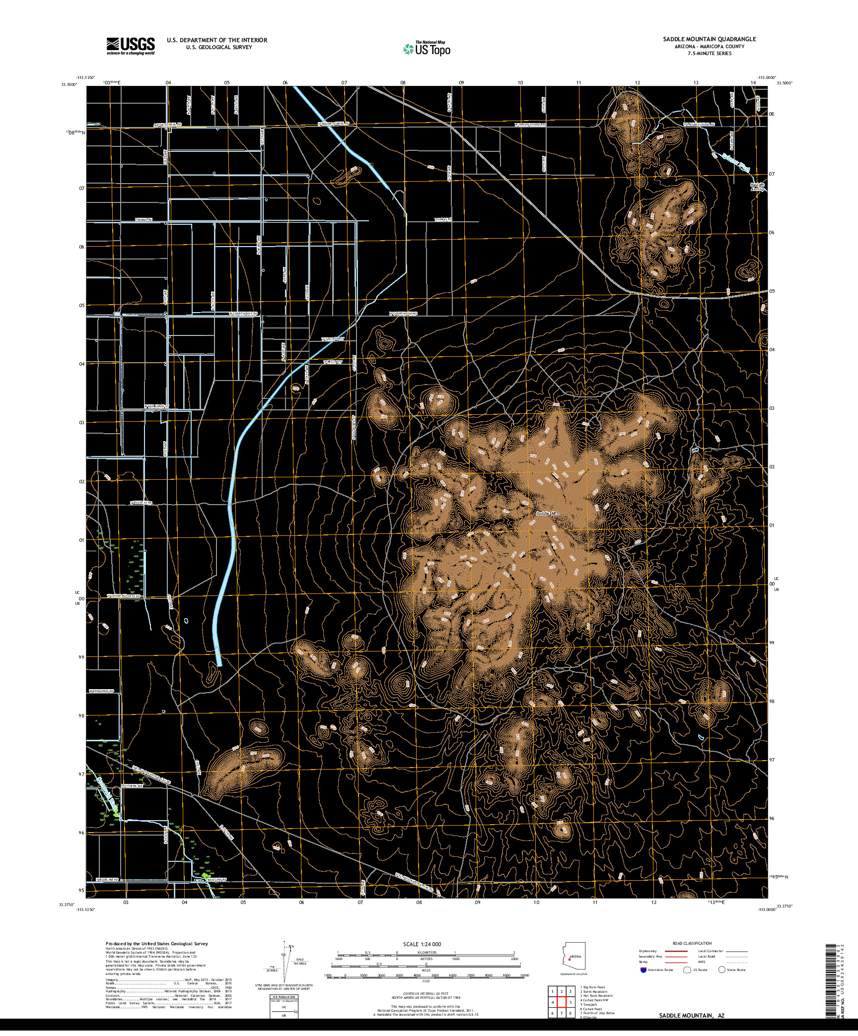 USGS US TOPO 7.5-MINUTE MAP FOR SADDLE MOUNTAIN, AZ 2018