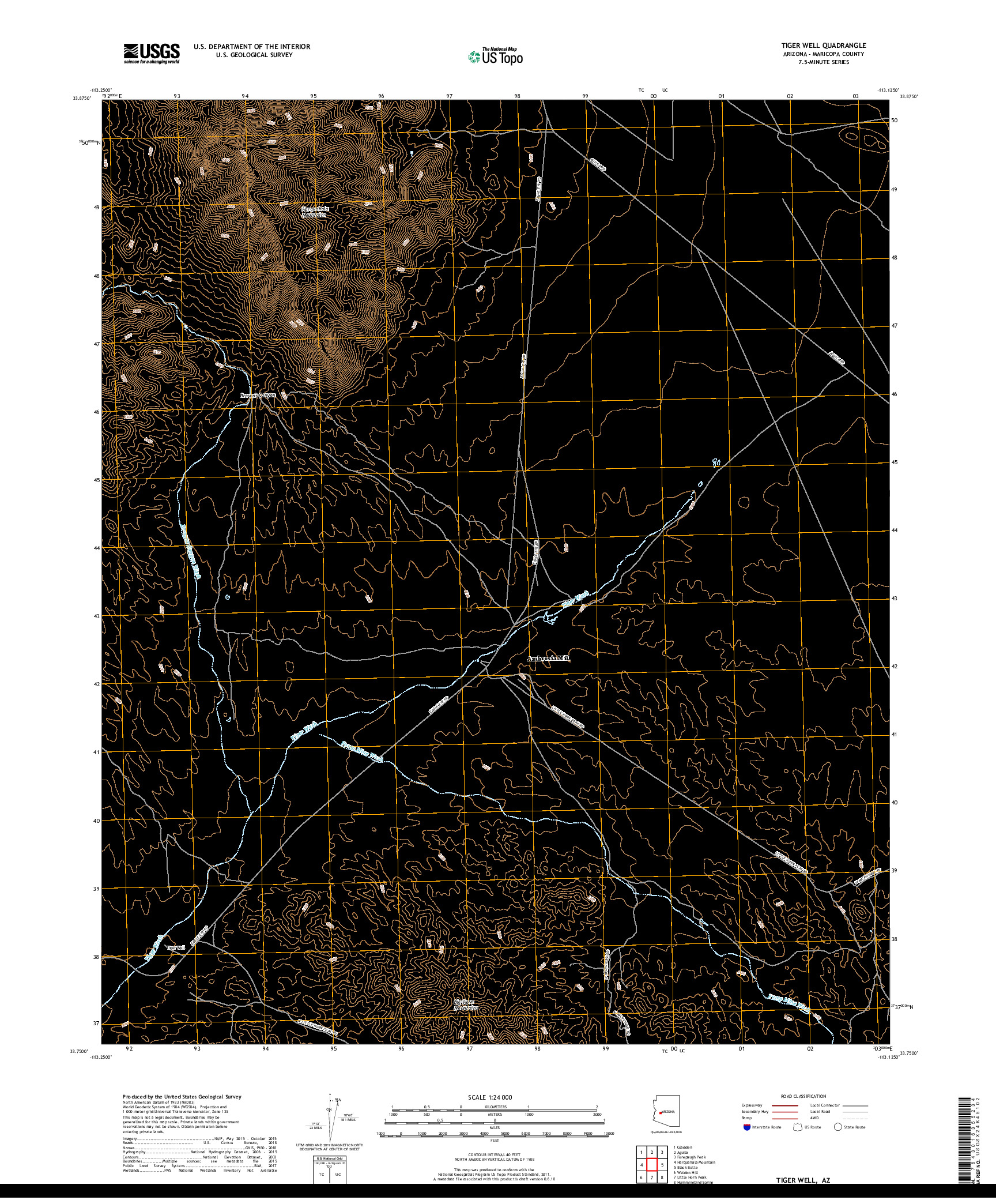 USGS US TOPO 7.5-MINUTE MAP FOR TIGER WELL, AZ 2018
