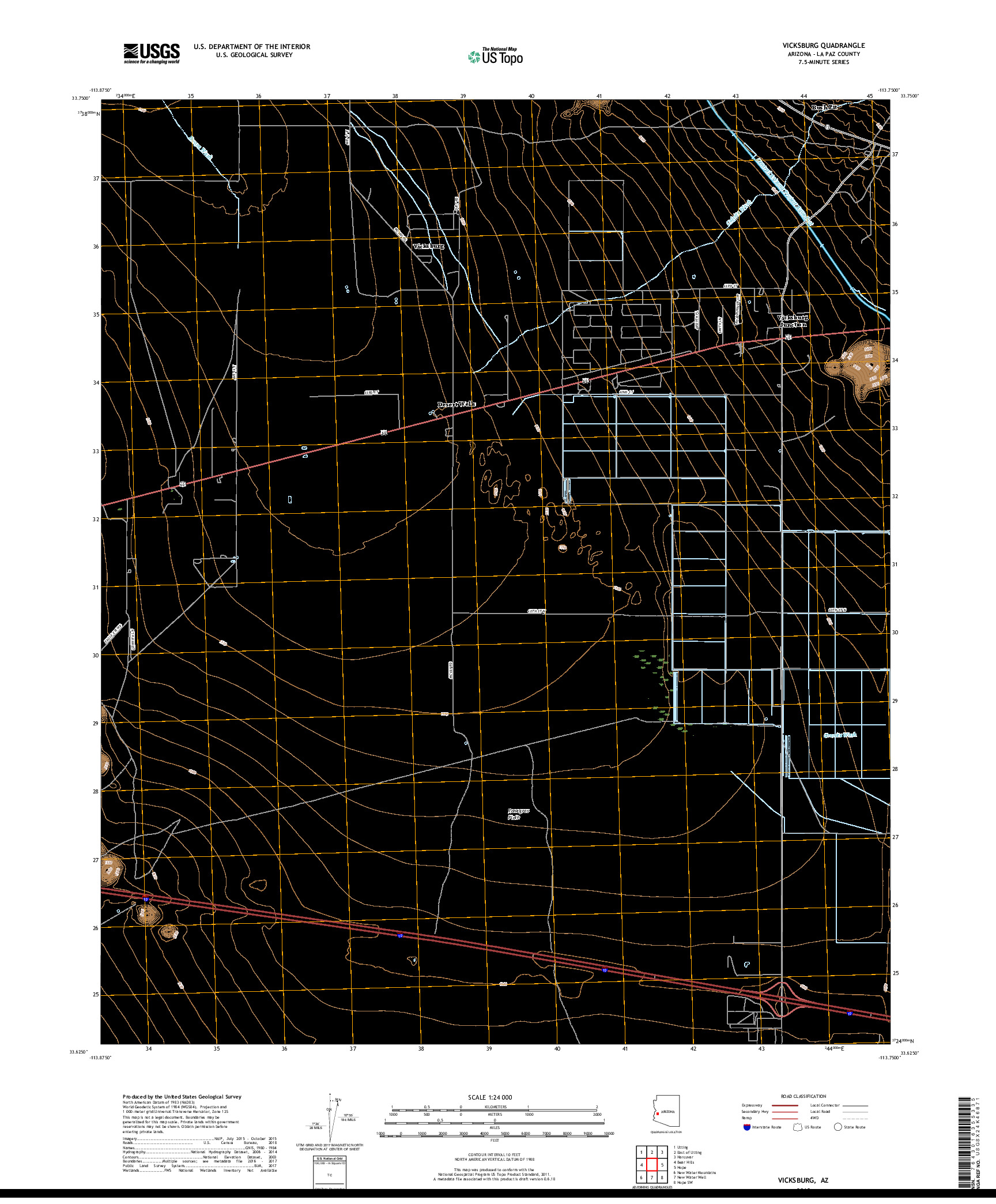 USGS US TOPO 7.5-MINUTE MAP FOR VICKSBURG, AZ 2018