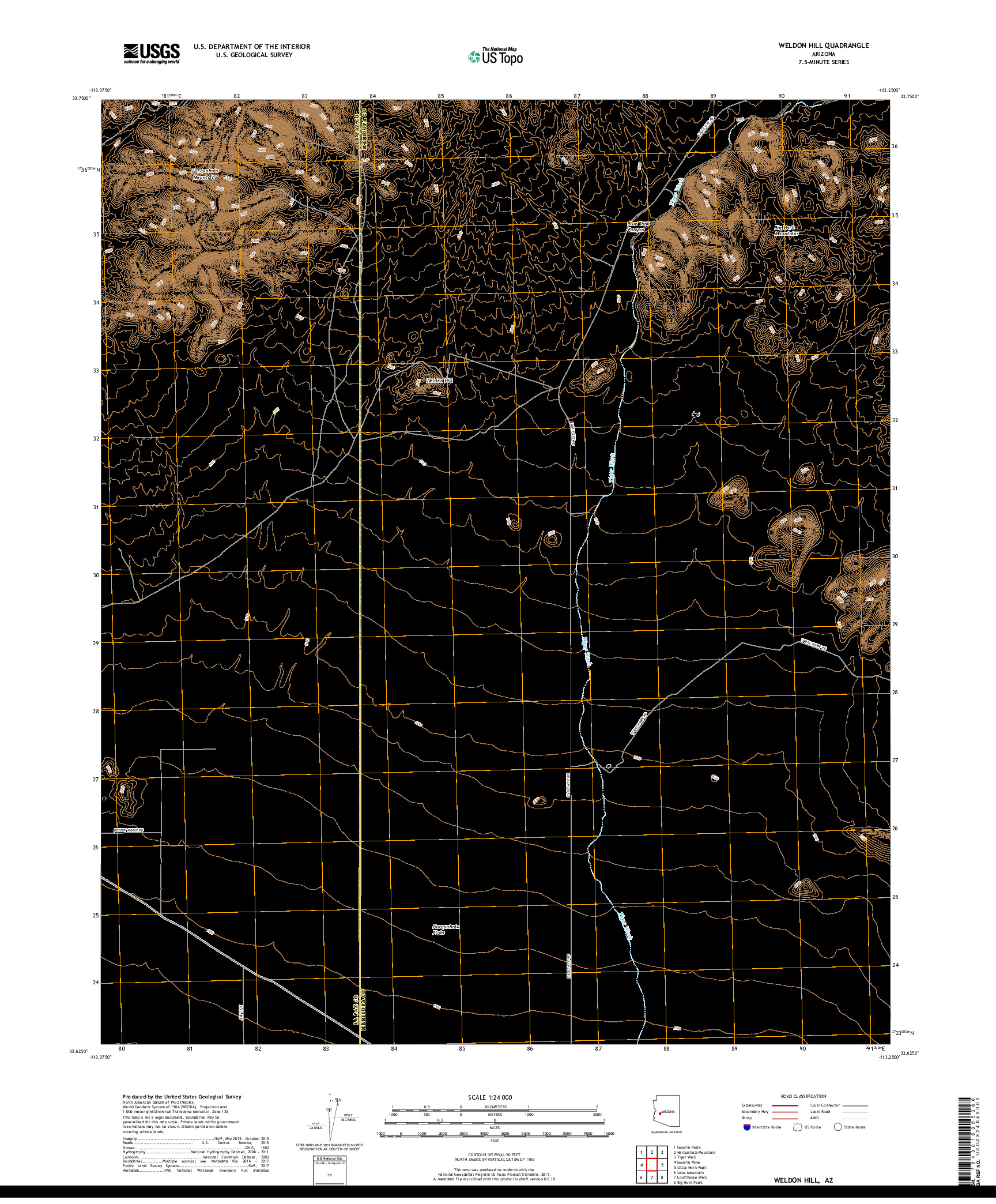 USGS US TOPO 7.5-MINUTE MAP FOR WELDON HILL, AZ 2018