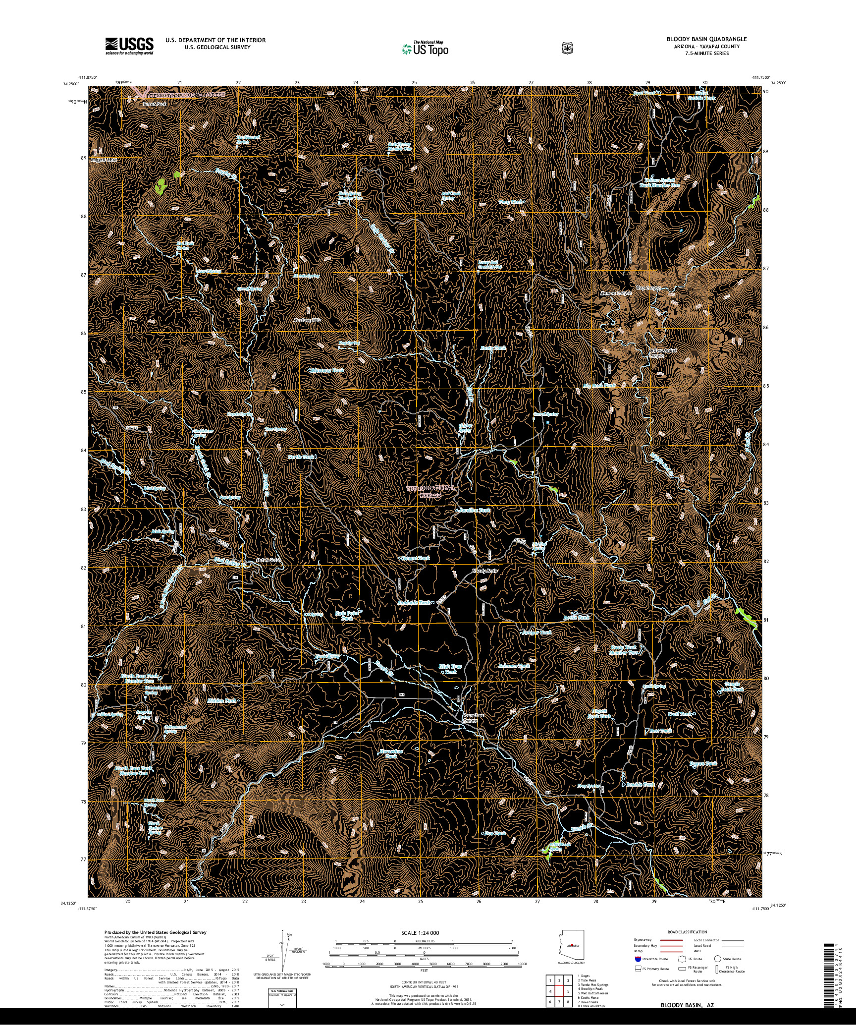 USGS US TOPO 7.5-MINUTE MAP FOR BLOODY BASIN, AZ 2018