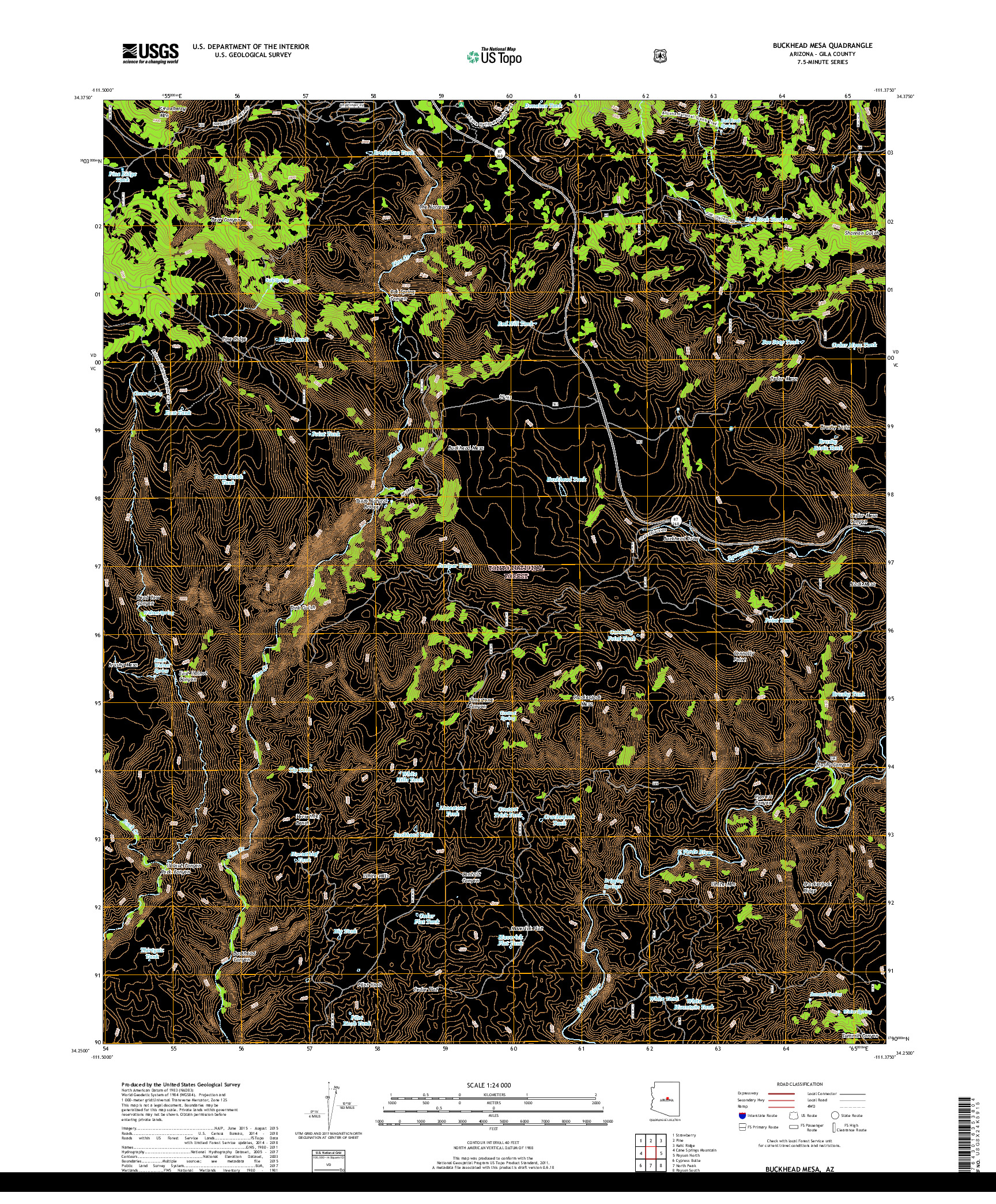 USGS US TOPO 7.5-MINUTE MAP FOR BUCKHEAD MESA, AZ 2018