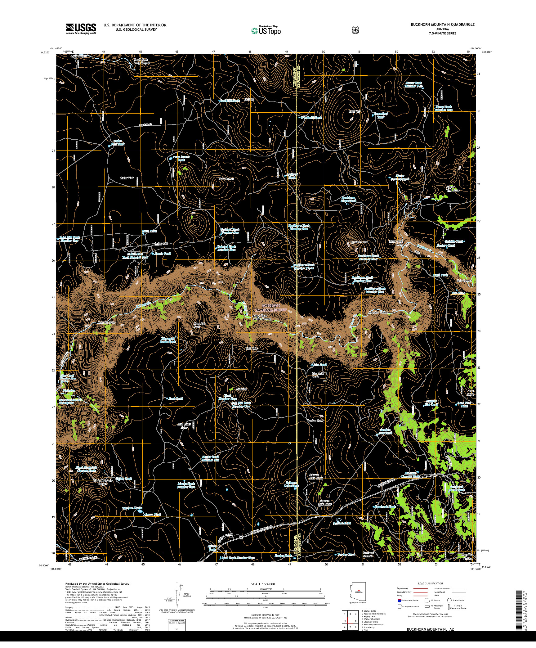 USGS US TOPO 7.5-MINUTE MAP FOR BUCKHORN MOUNTAIN, AZ 2018