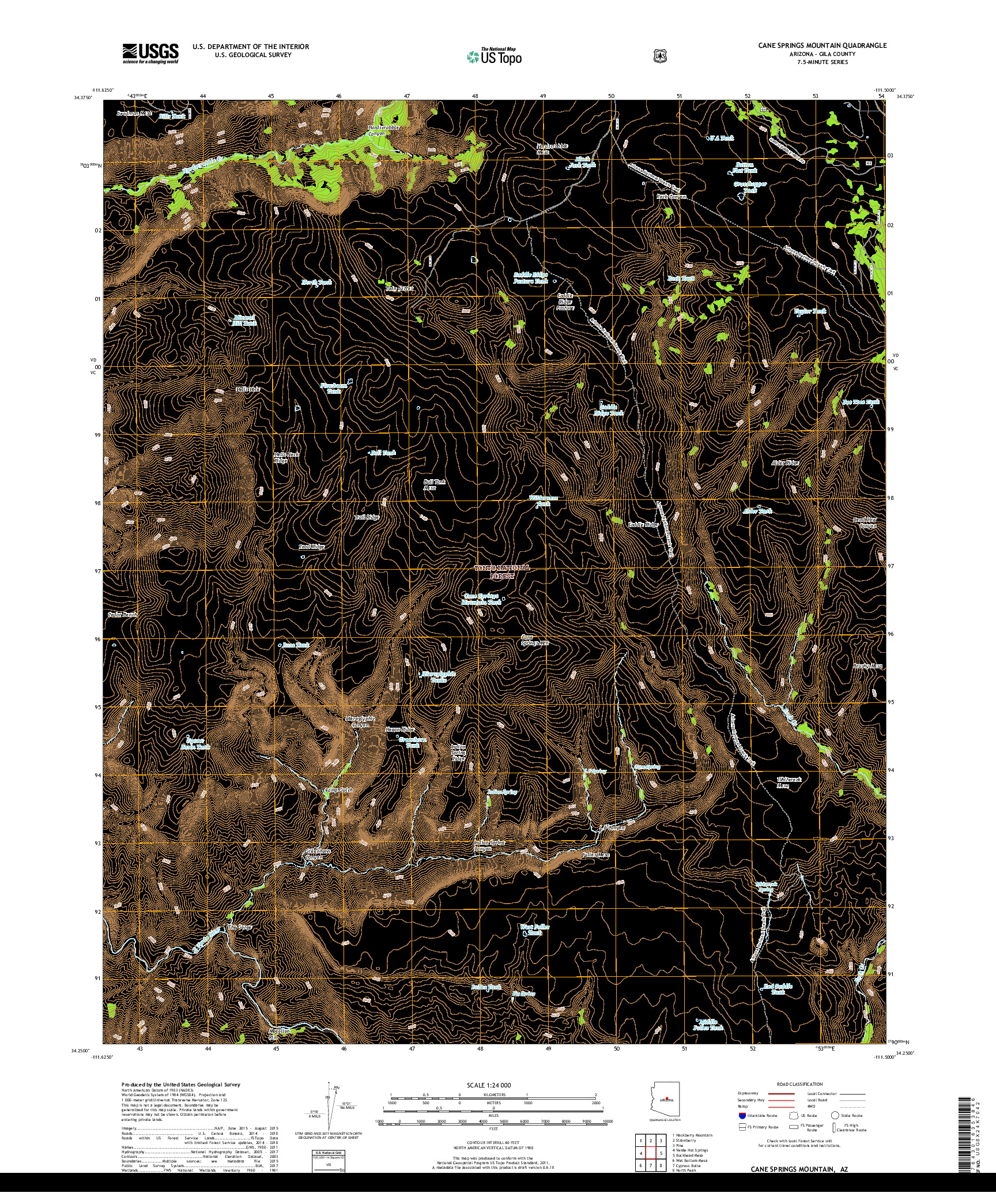 USGS US TOPO 7.5-MINUTE MAP FOR CANE SPRINGS MOUNTAIN, AZ 2018