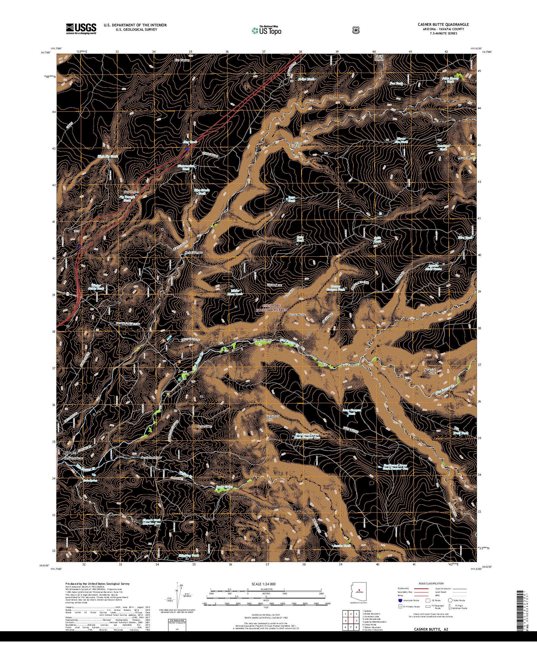 USGS US TOPO 7.5-MINUTE MAP FOR CASNER BUTTE, AZ 2018
