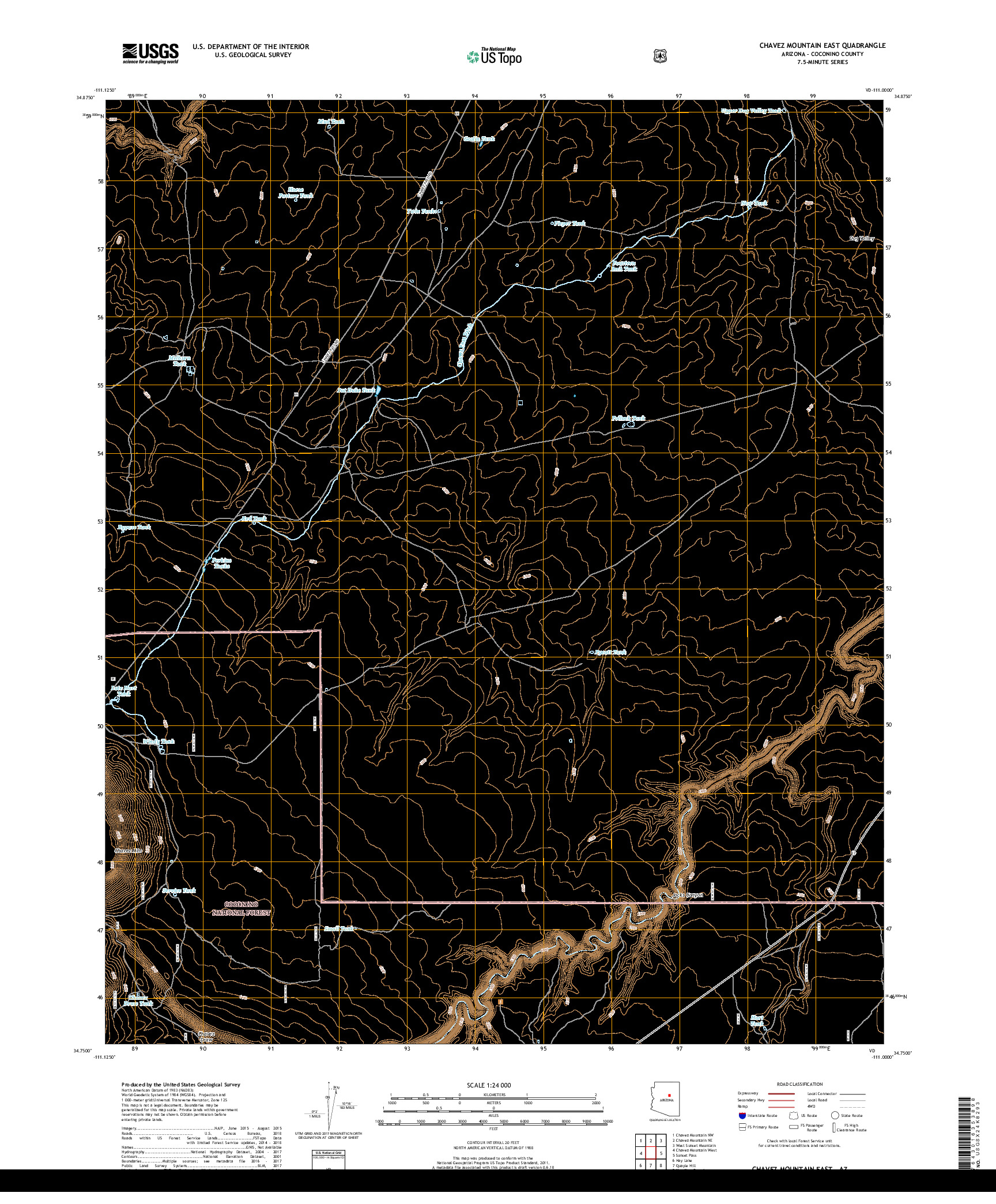USGS US TOPO 7.5-MINUTE MAP FOR CHAVEZ MOUNTAIN EAST, AZ 2018