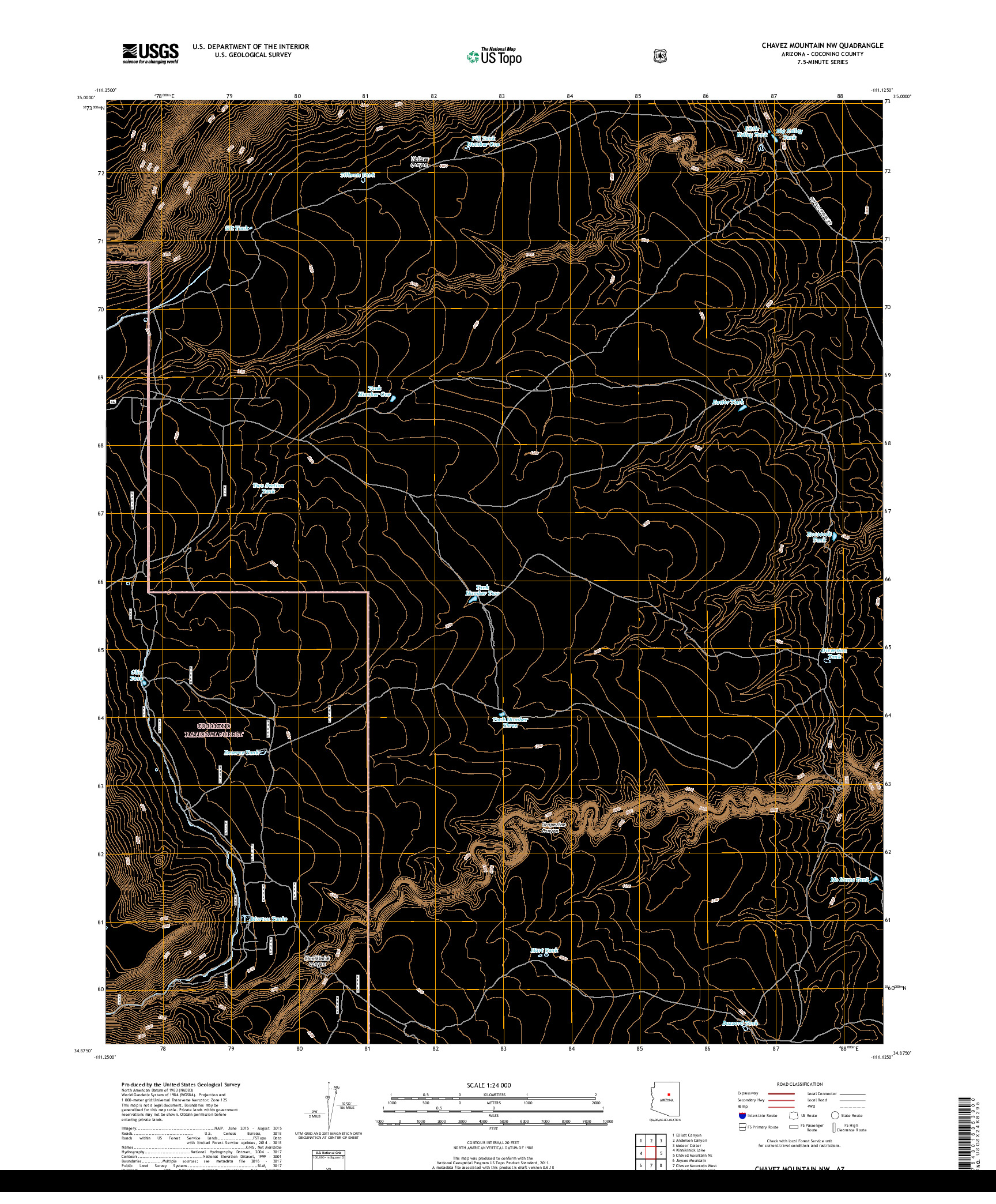 USGS US TOPO 7.5-MINUTE MAP FOR CHAVEZ MOUNTAIN NW, AZ 2018